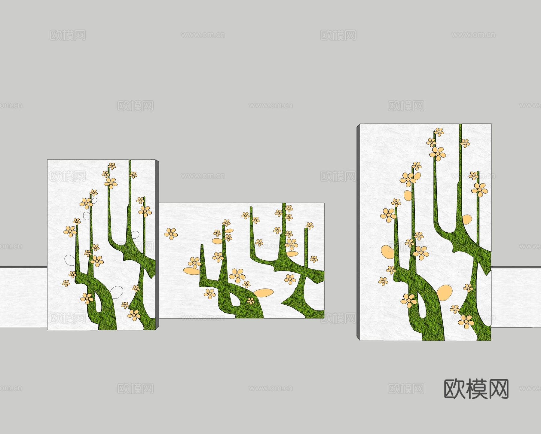 现代景观墙 植物墙 树形植物 剪影植物雕花 广场公园艺术景墙su模型