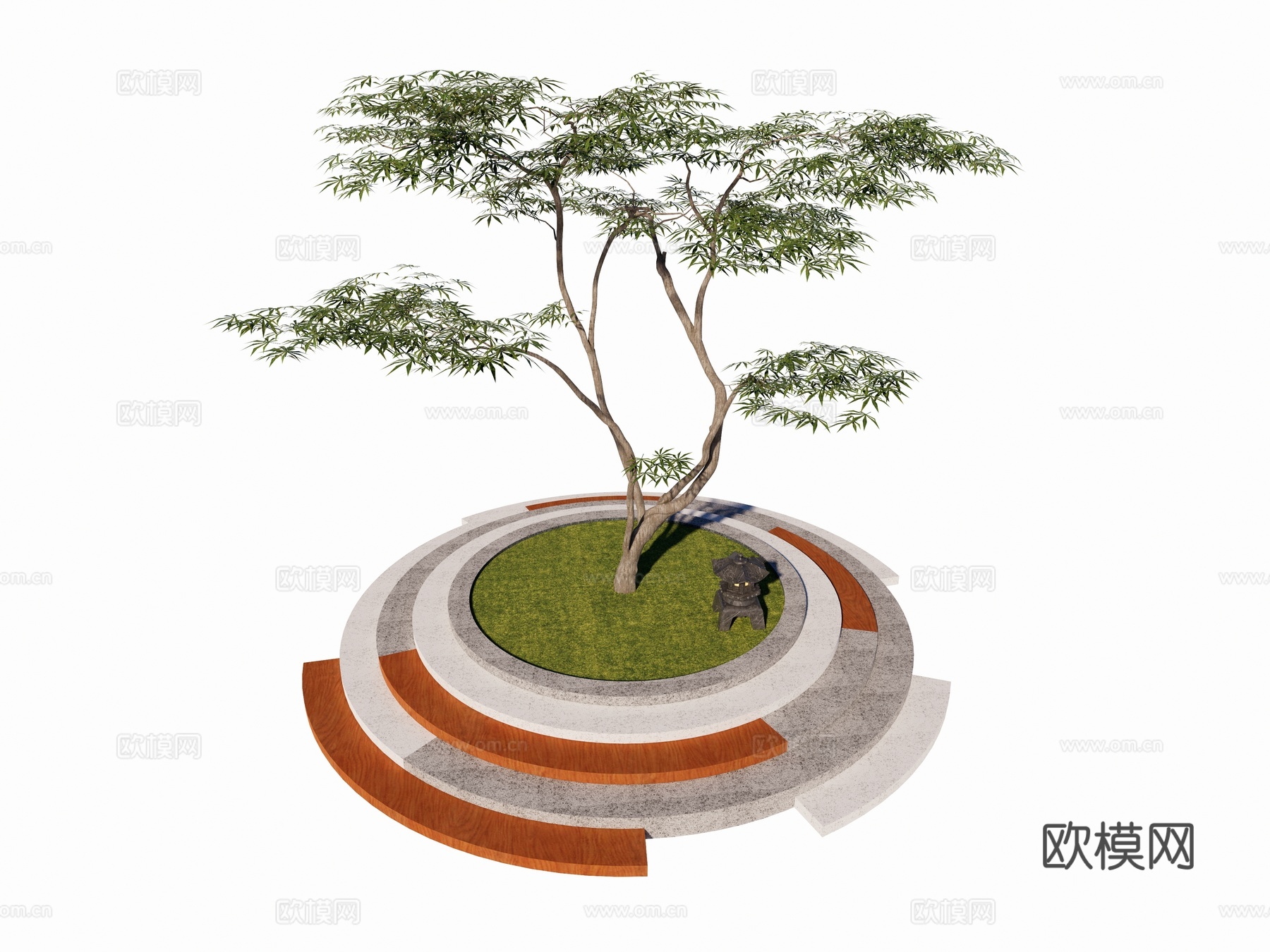 现代景观树池 条形树池 花池 乔木 红枫植物su模型