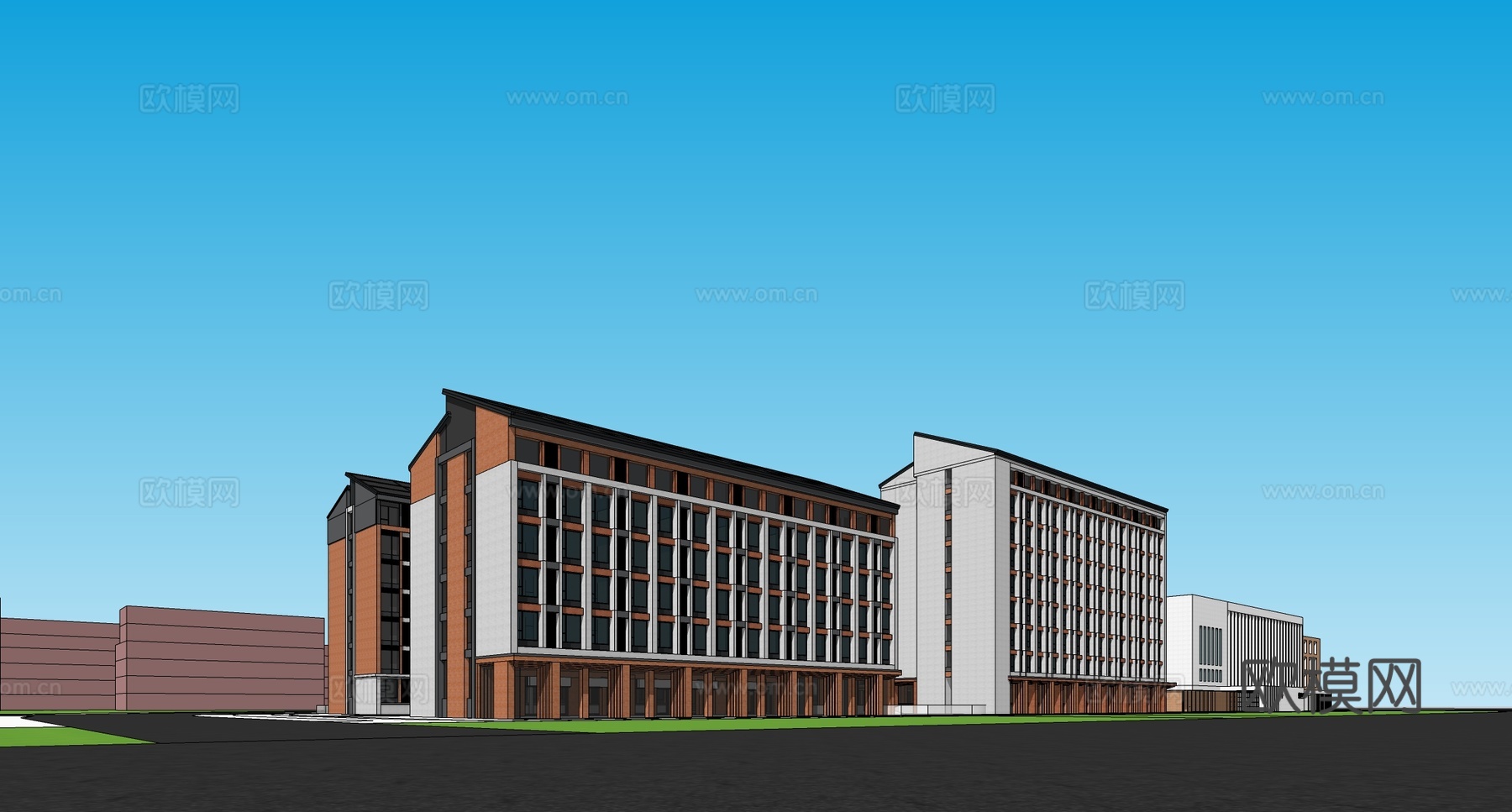 新中式学校建筑 学校宿舍建筑 公寓建筑 人才公寓su模型