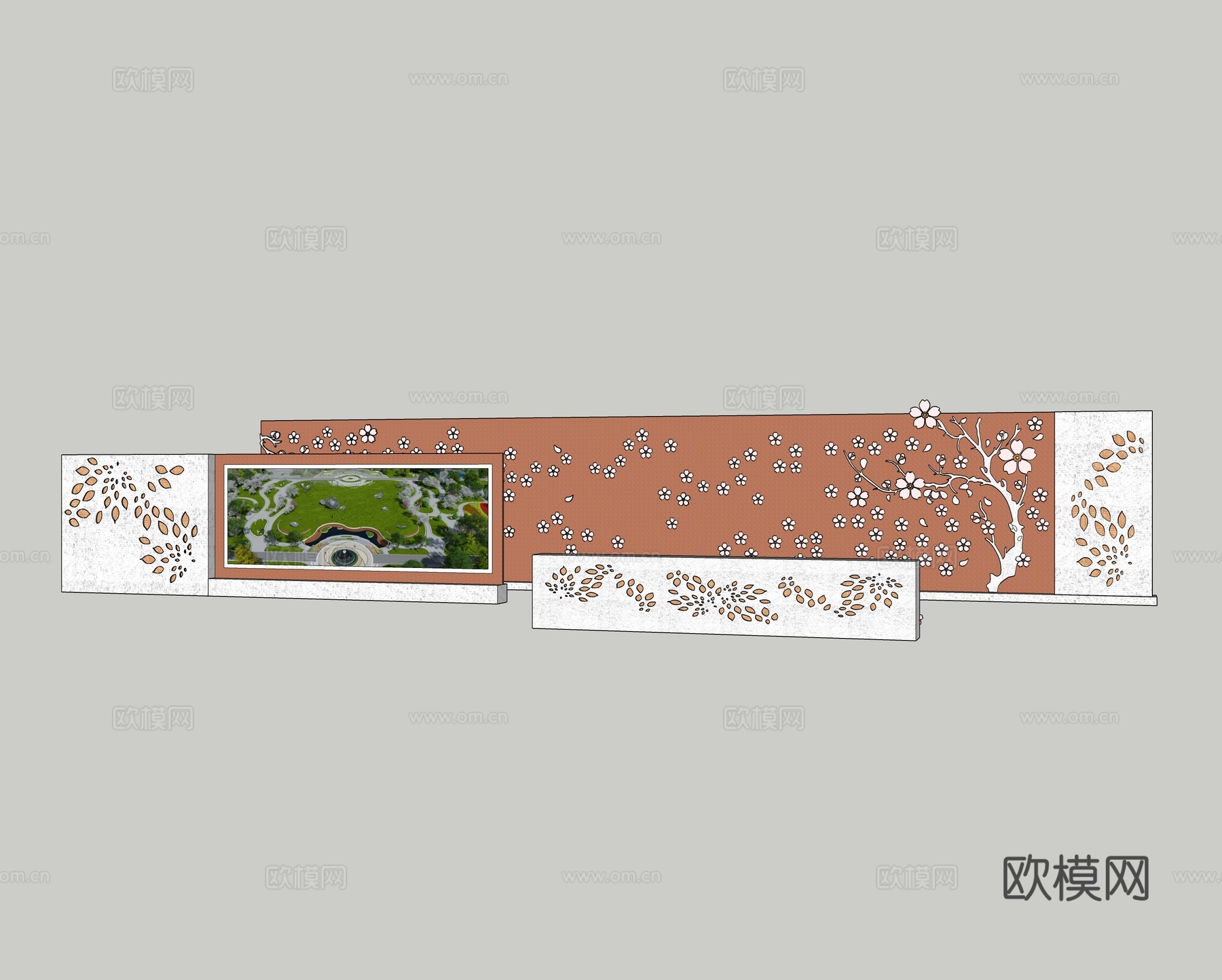 现代景观墙 广场公园艺术景墙 梅花花朵景墙 LED屏景墙 耐su模型