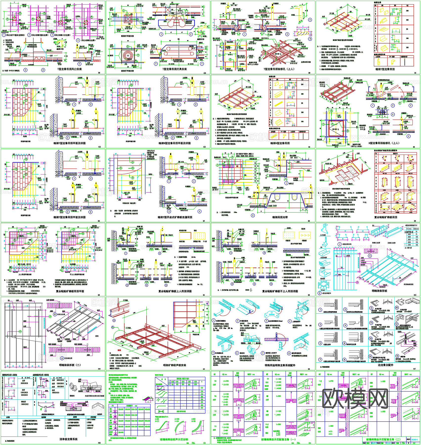金属吊顶石膏板吊顶矿棉板天花吊顶剖面工艺详图节点CAD素材图cad施工图