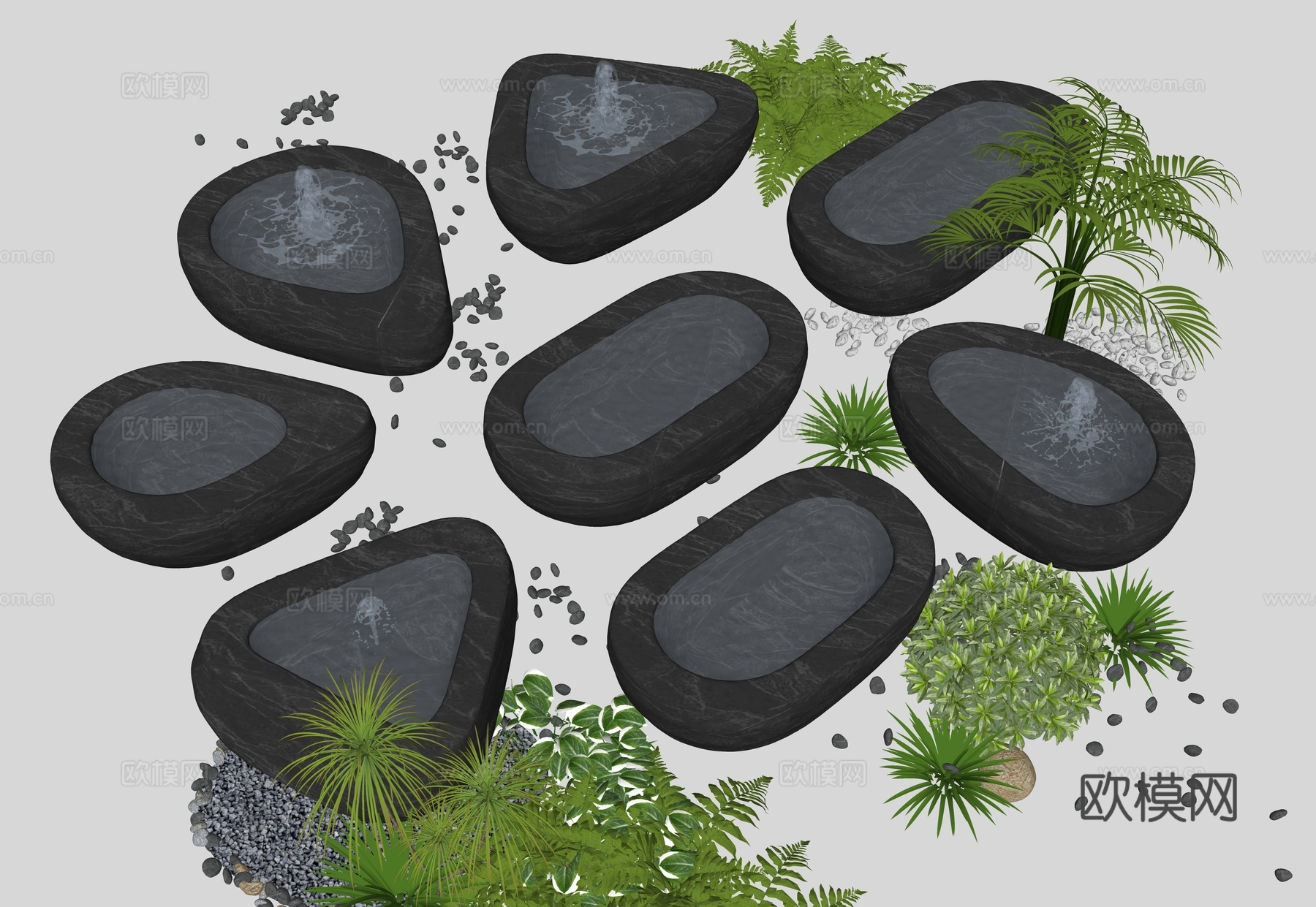 石槽 景观石槽小品 水池 庭院小品 石材水池 石头槽 庭院石su模型