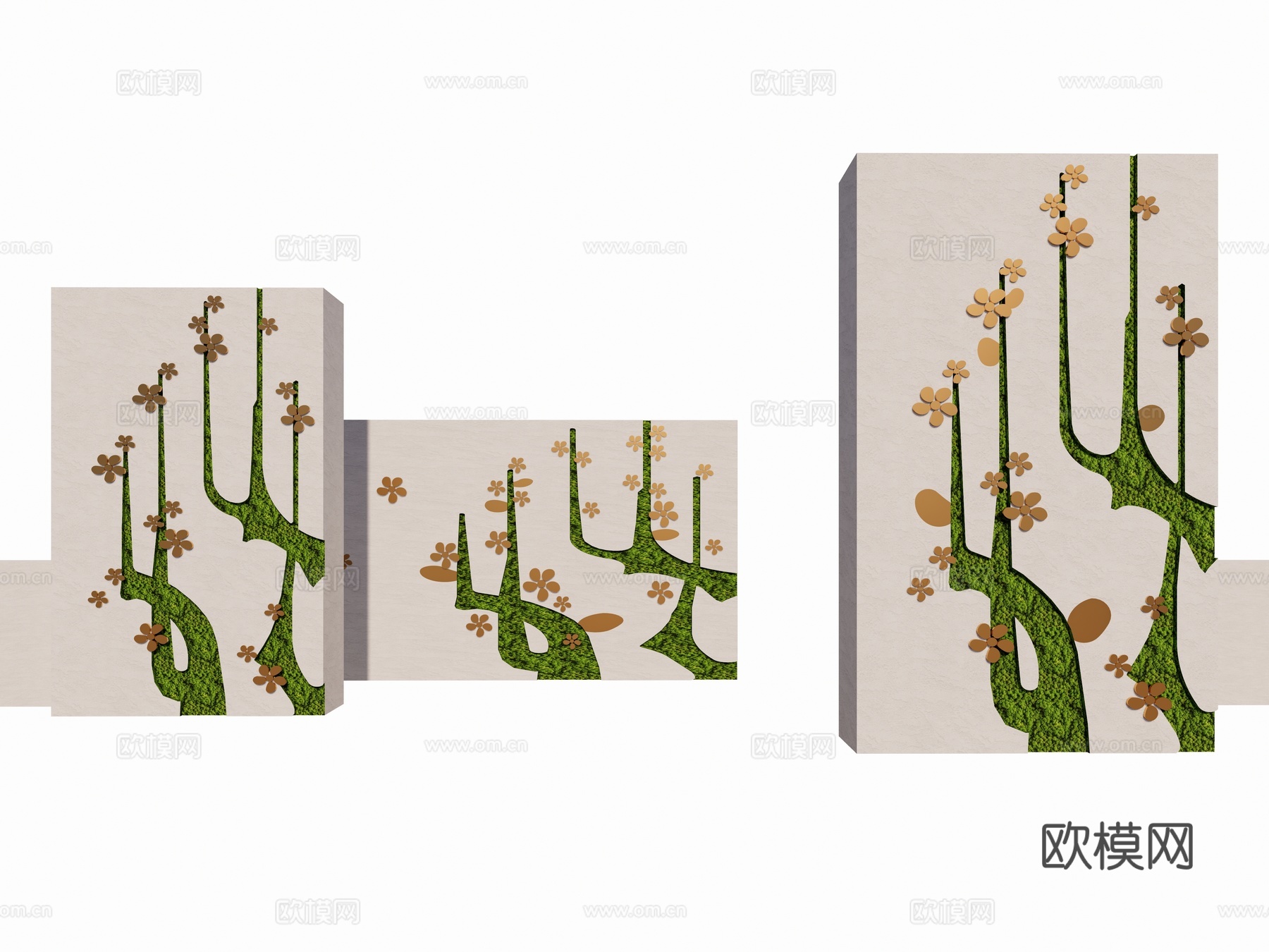 现代景观墙 植物墙 树形植物 剪影植物雕花 广场公园艺术景墙su模型