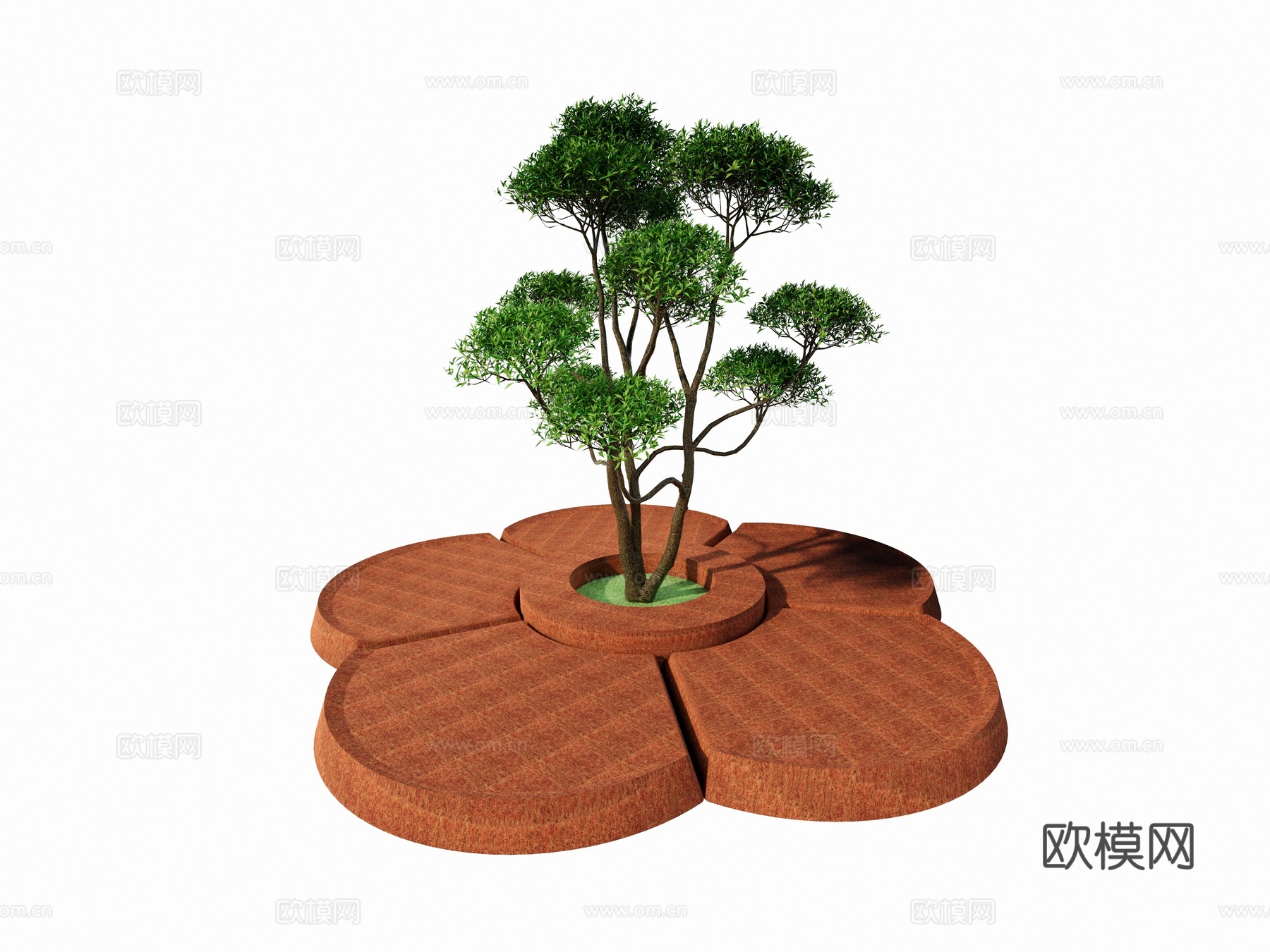 现代树池 花池 莲花形休闲坐凳su模型