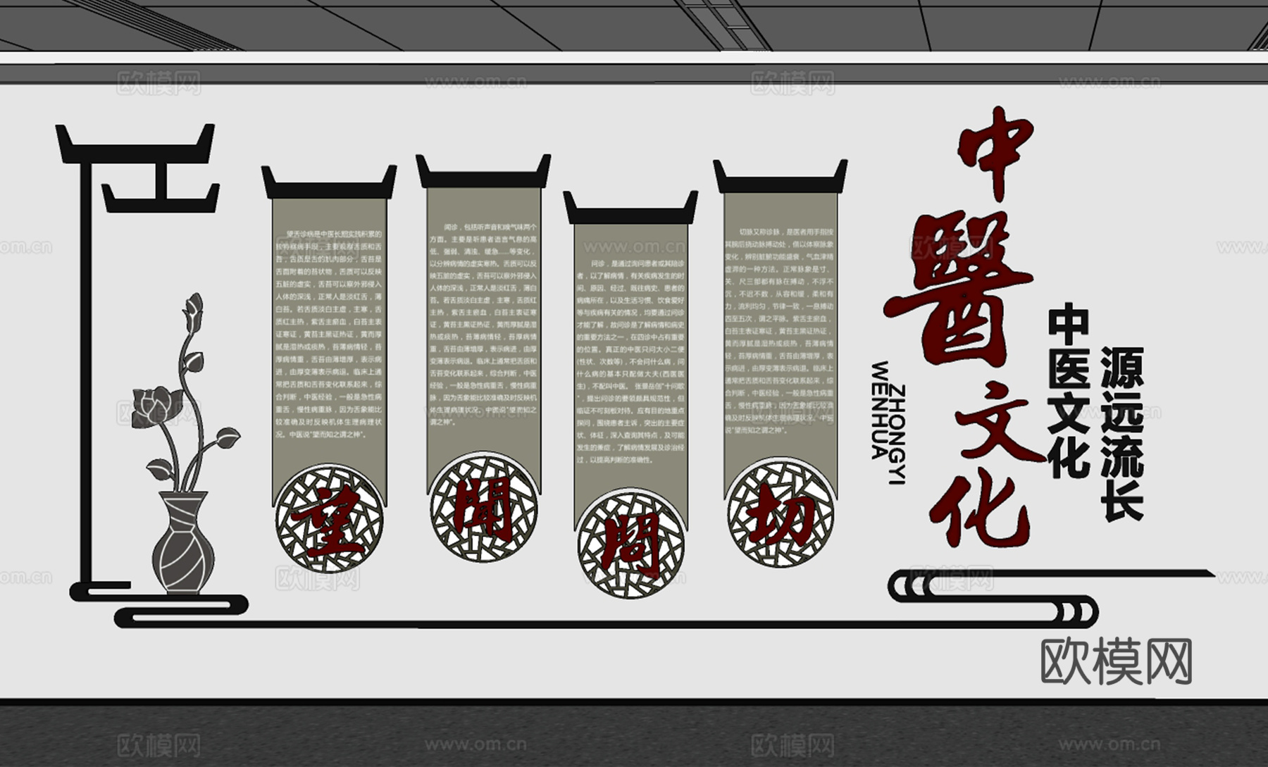 中医背景墙 中医文化墙su模型