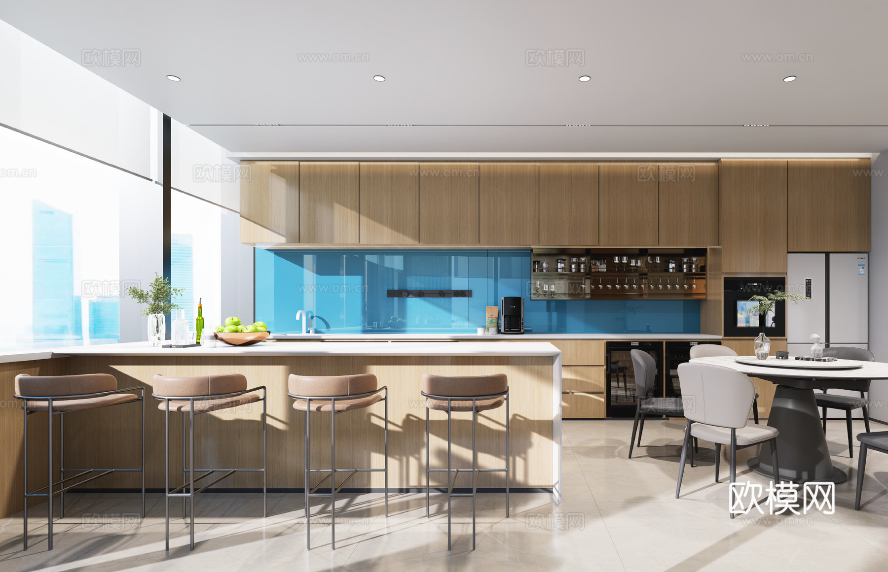 办公室茶水间橱柜、茶水间柜子、企业茶水间、公司员工茶水间cad施工图下载（渲染图1）