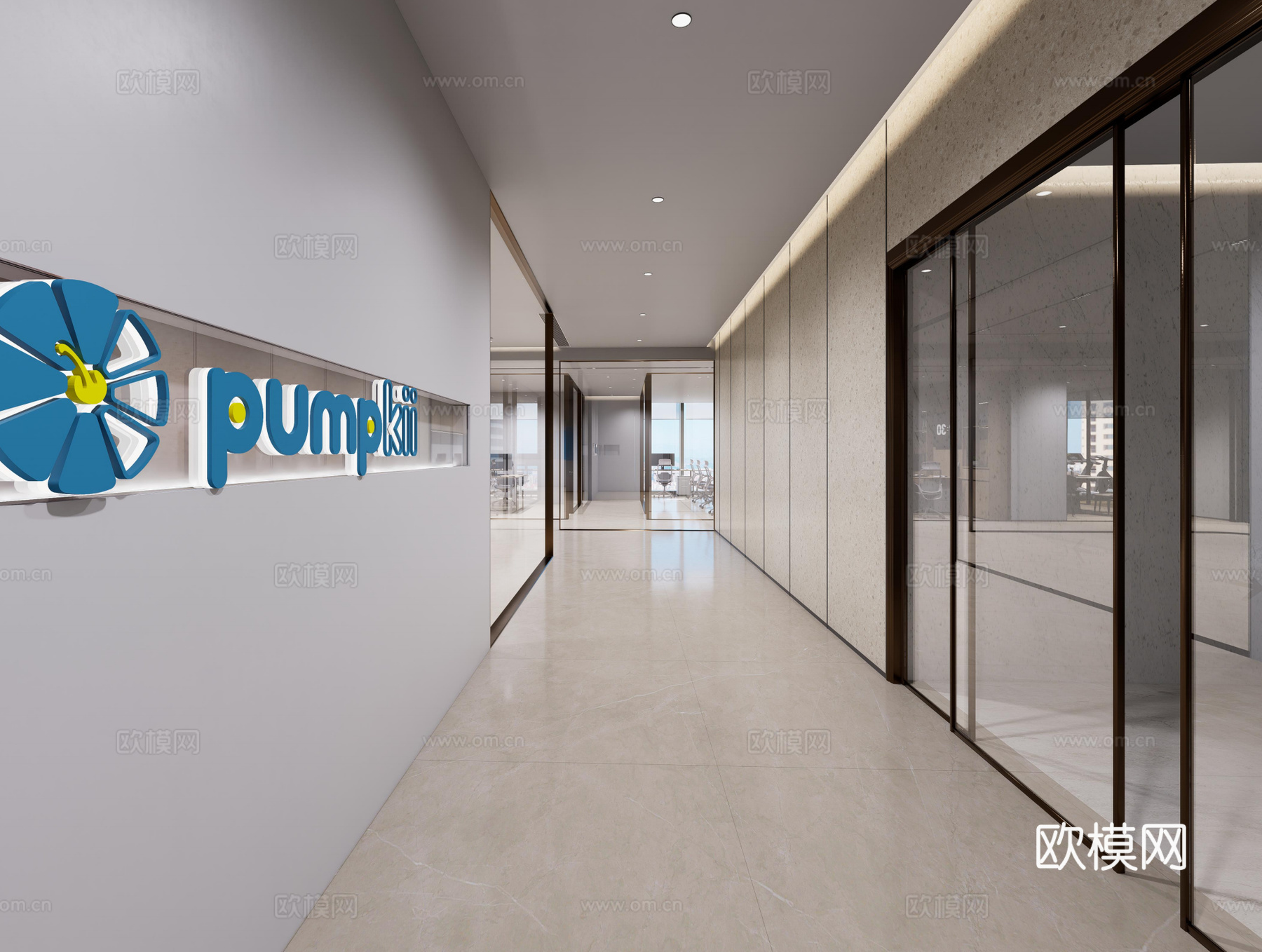 450m²办公室CAD施工图、机电图、效果图、物料册cad施工图下载（渲染图3）