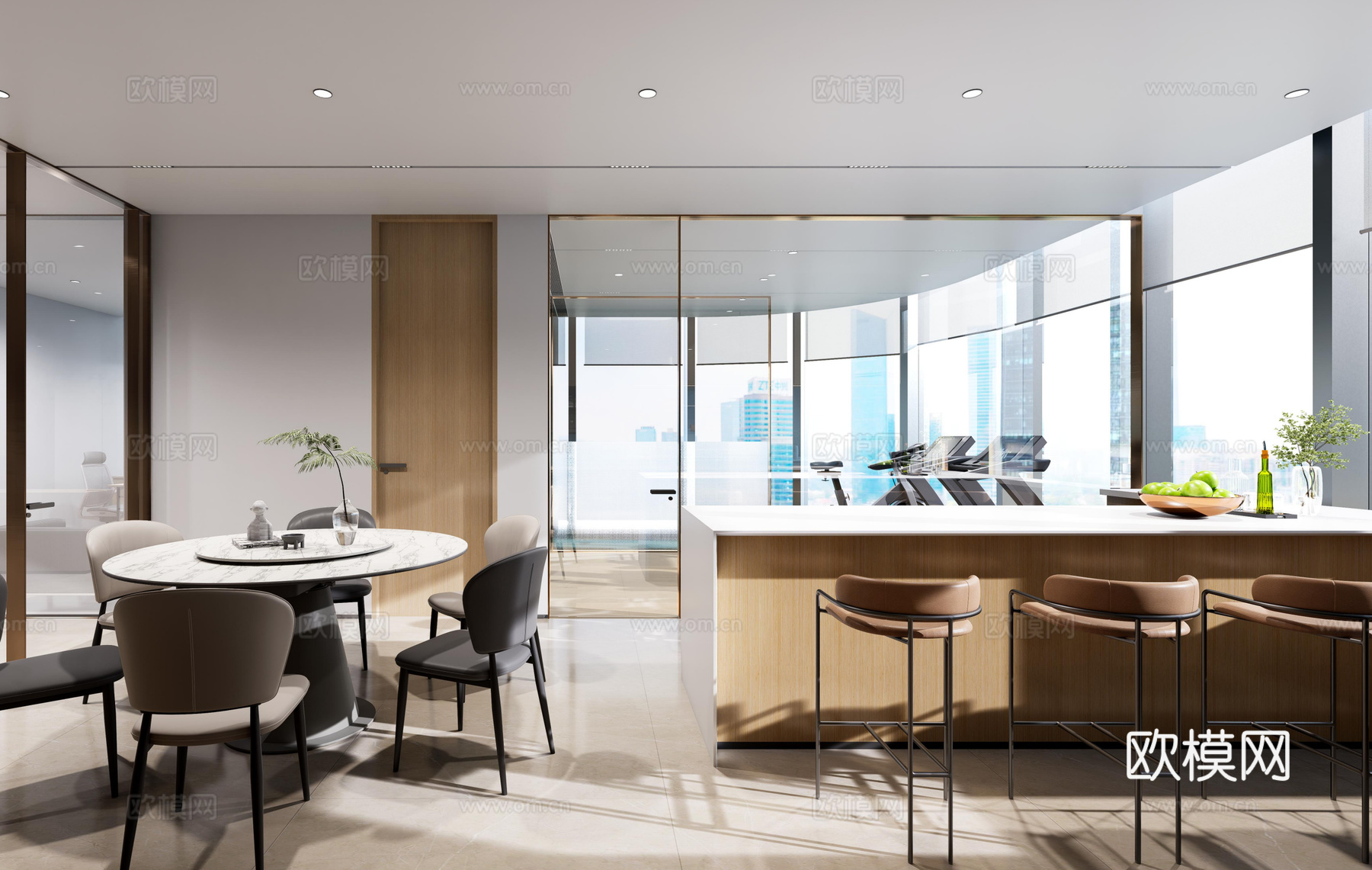 450m²办公室CAD施工图、机电图、效果图、物料册cad施工图下载（渲染图2）