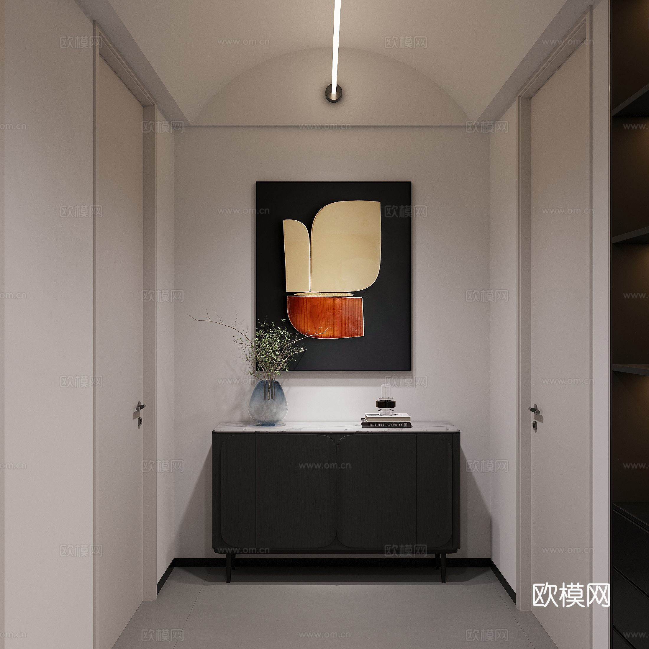 现代黑白灰玄关过道背景墙装饰柜su模型