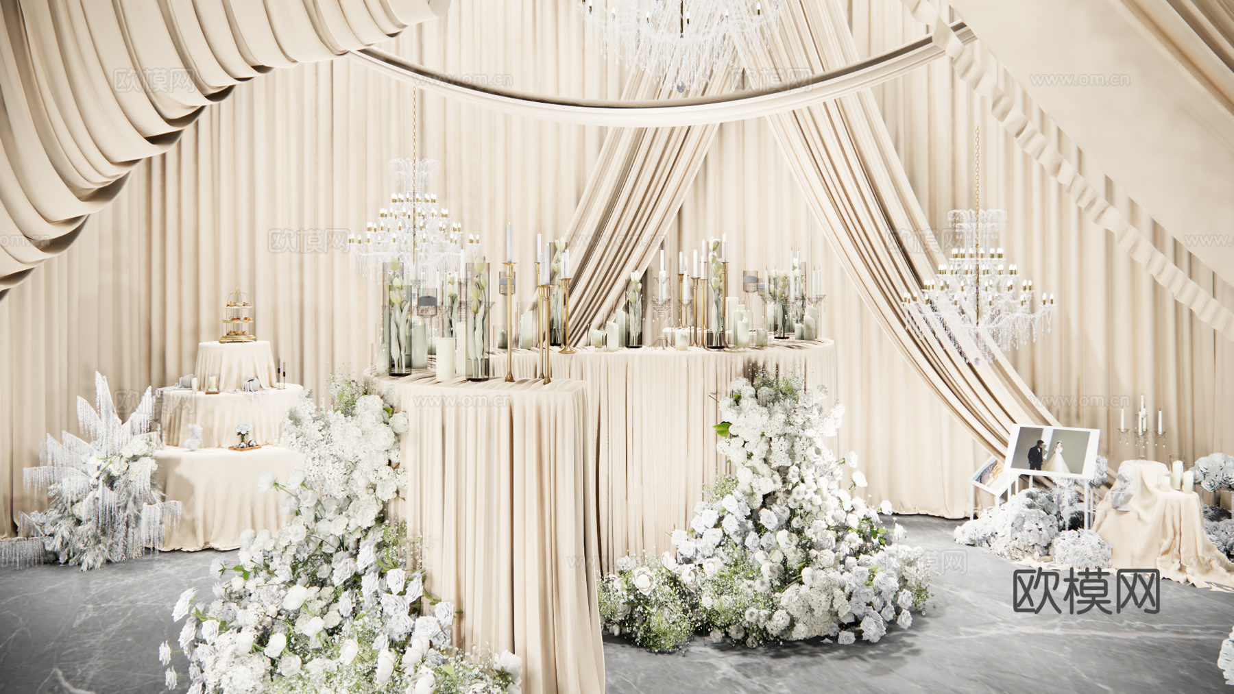 小众香槟色布幔婚礼 通道美陈su模型