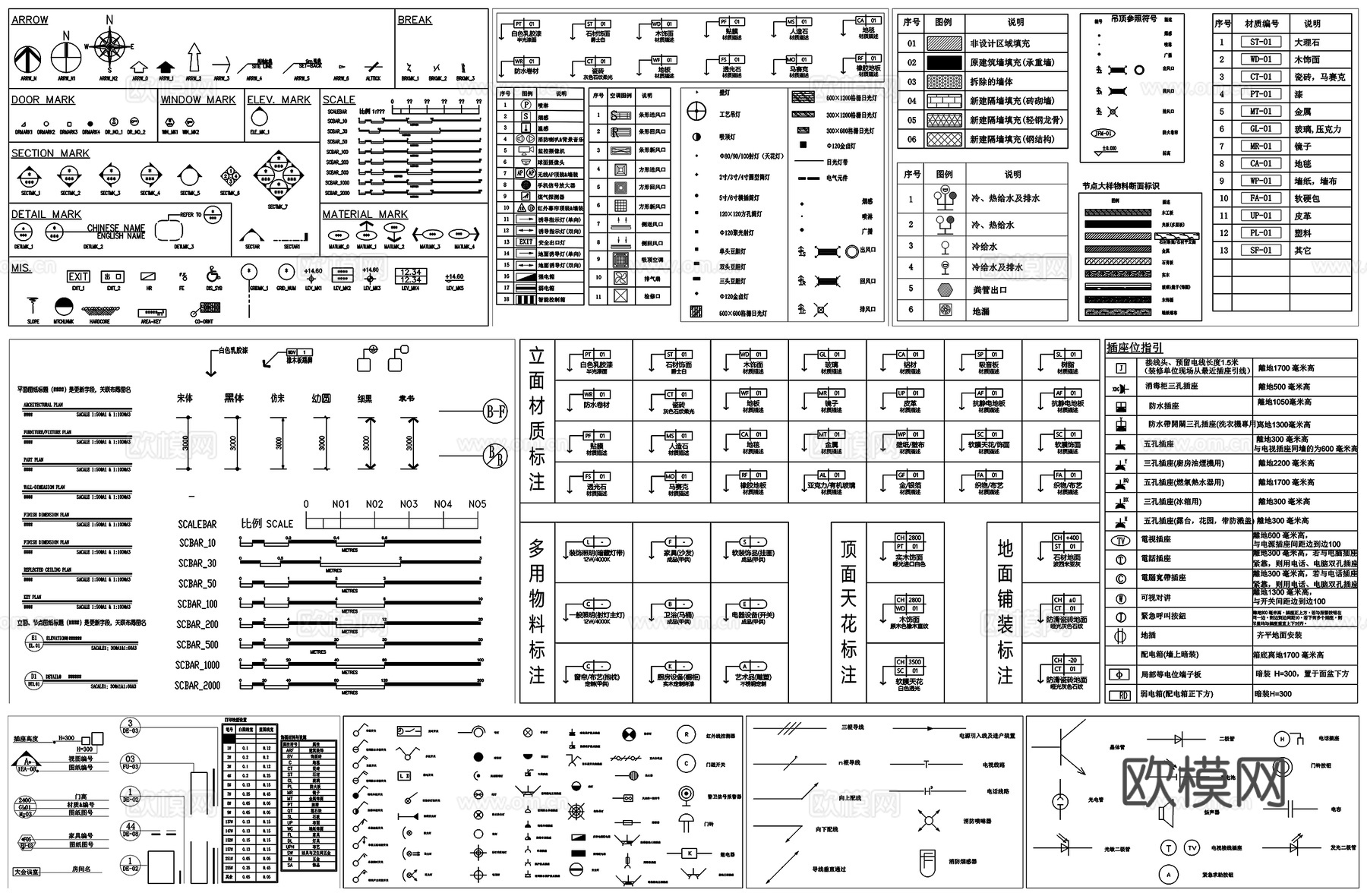 图例说明图标图表CAD素材图库cad施工图