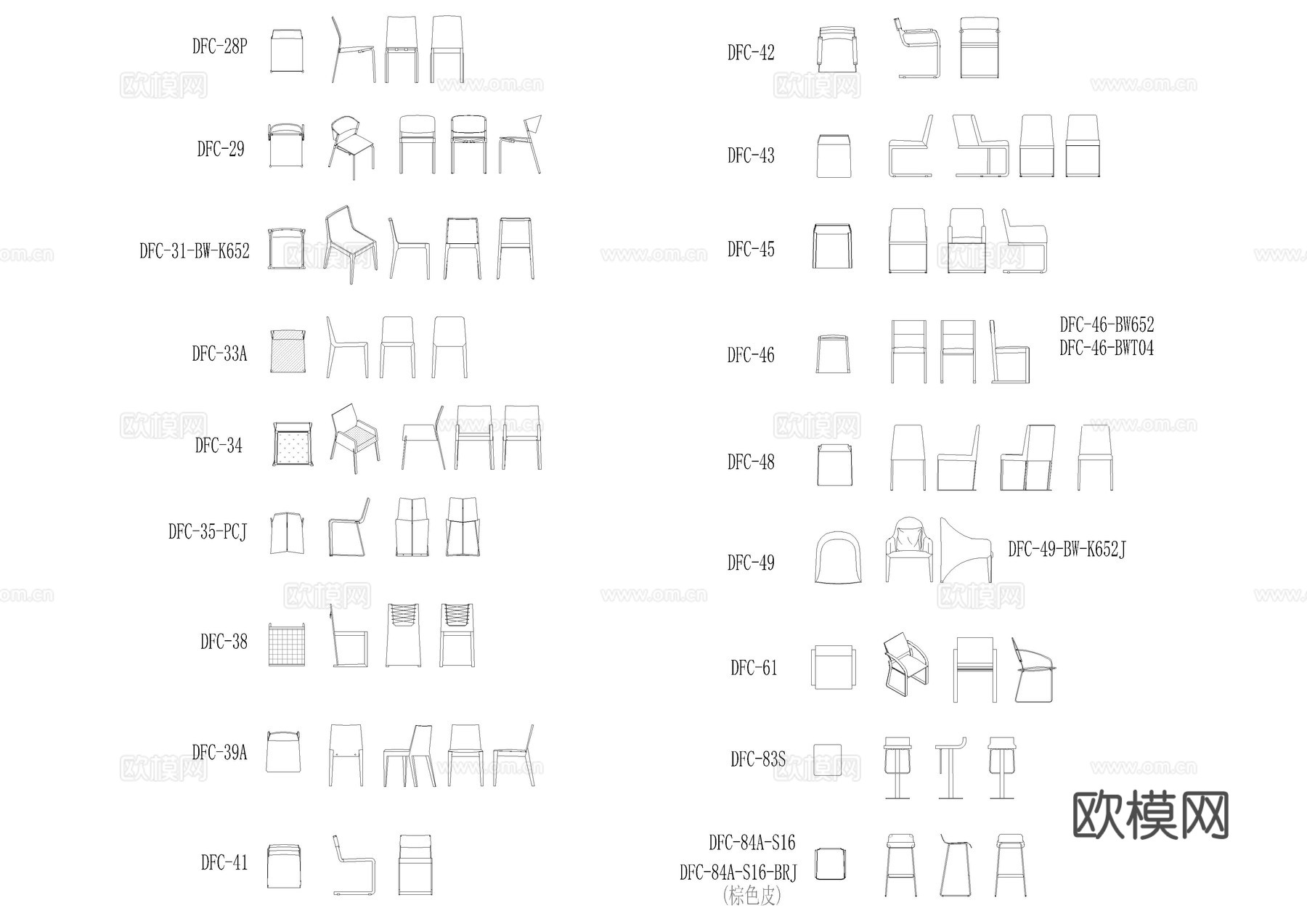 餐桌椅组合、餐边柜、餐台、餐椅等cad施工图