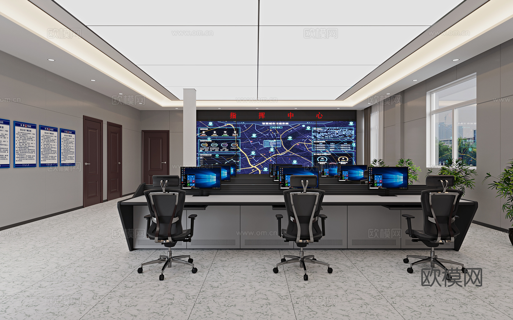 公安局  派出所  指挥中心   最新  全套施工图cad施工图下载（渲染图2）