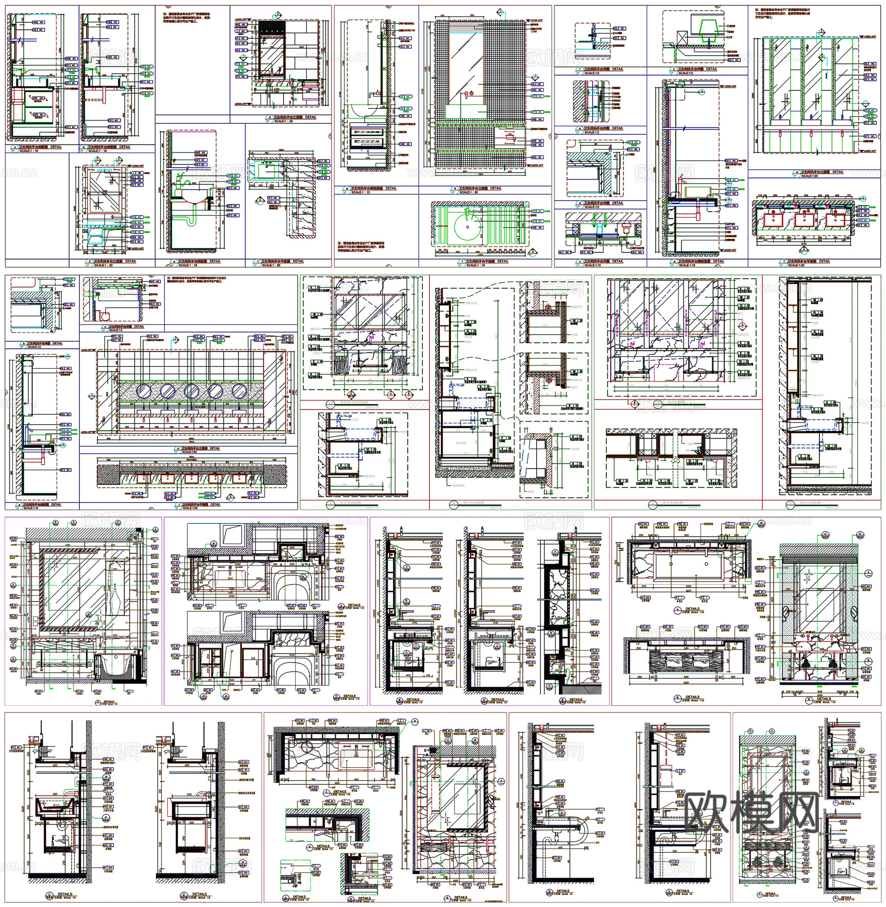 洗手台浴室柜台盆柜剖面做法工艺详图节点CAD素材图库cad施工图