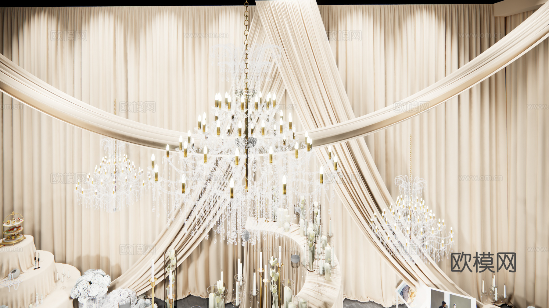 小众香槟色布幔婚礼 通道美陈su模型
