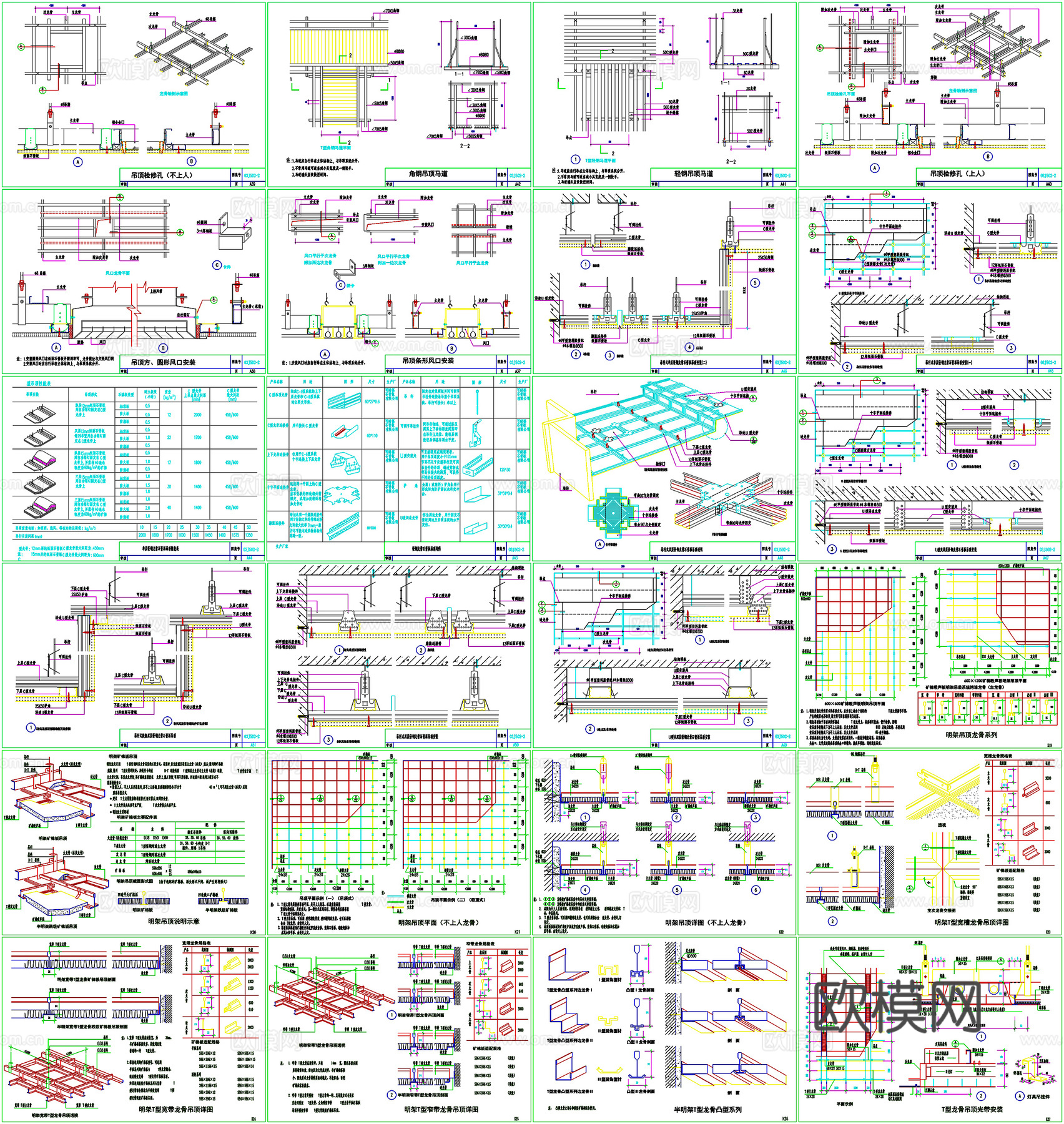 金属吊顶石膏板吊顶矿棉板天花吊顶剖面工艺详图节点CAD素材图cad施工图