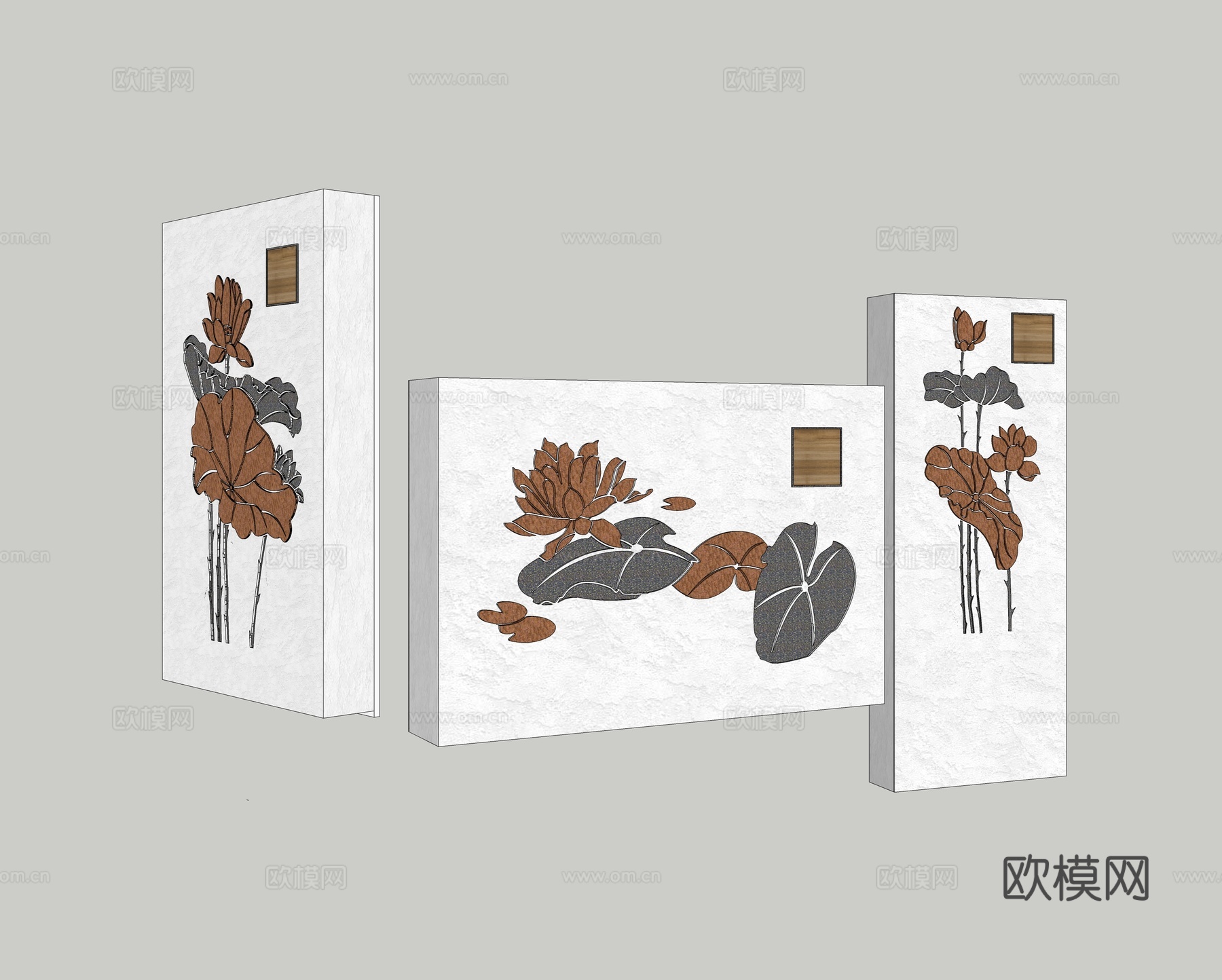 现代景观墙 庭院花园 广场公园景墙 荷花景墙 荷花荷叶植物景su模型