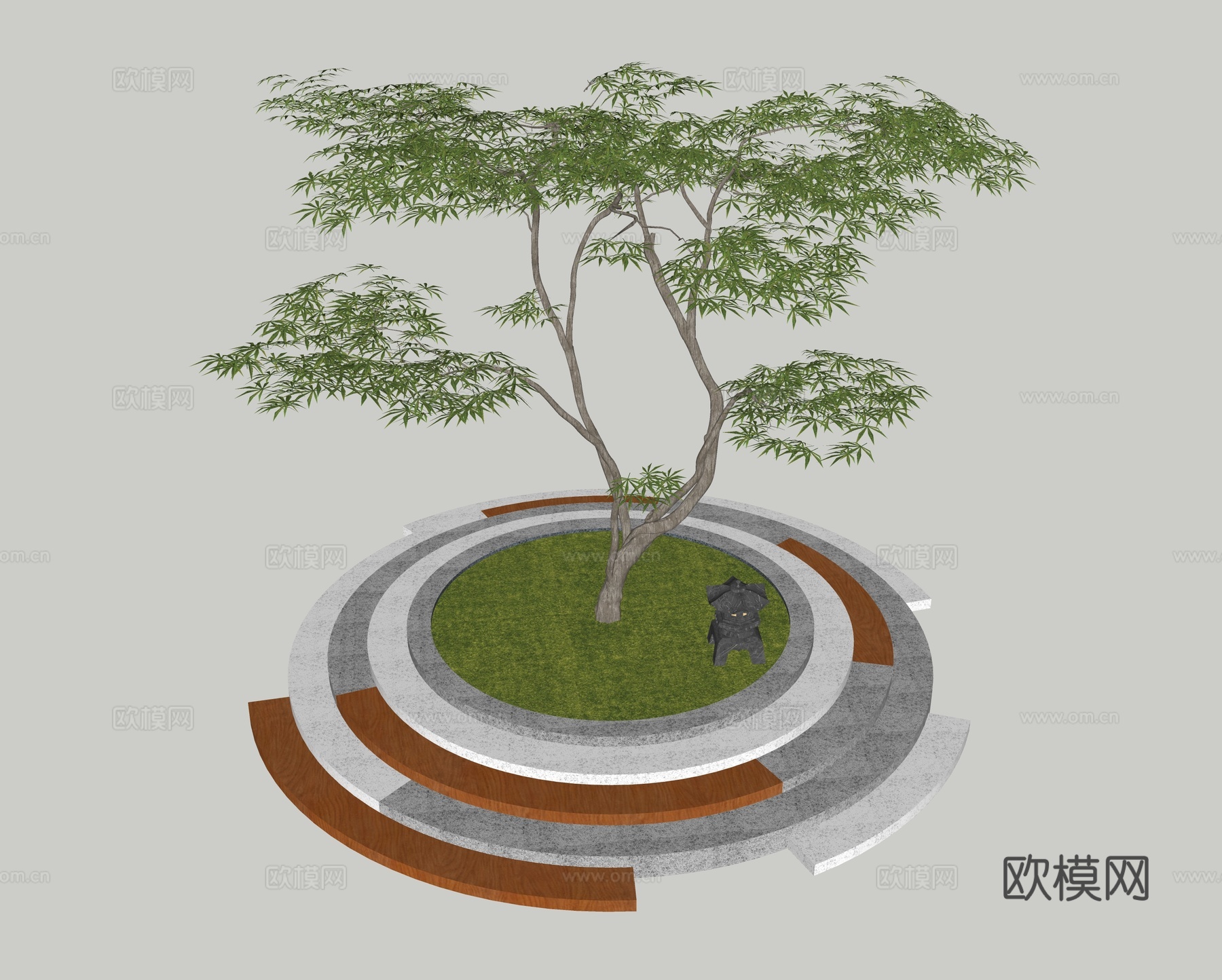 现代景观树池 条形树池 花池 乔木 红枫植物su模型