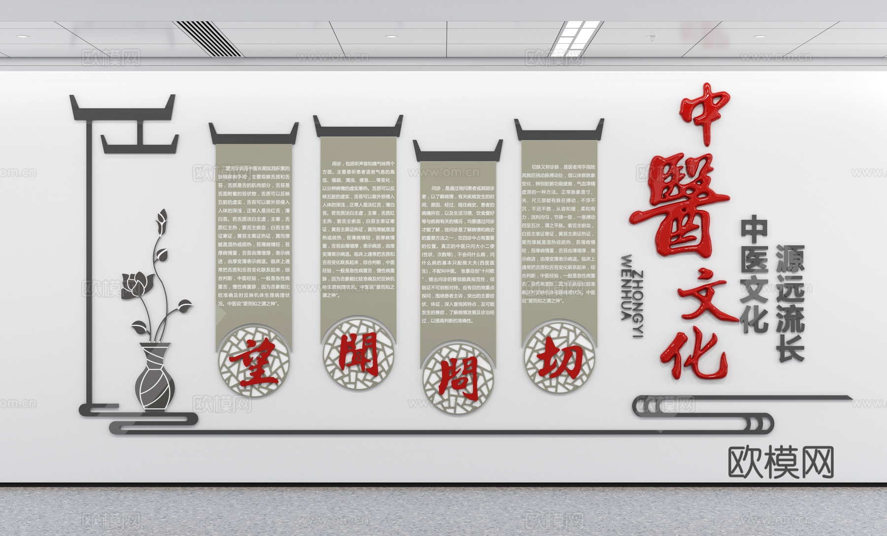 中医背景墙 中医文化墙su模型
