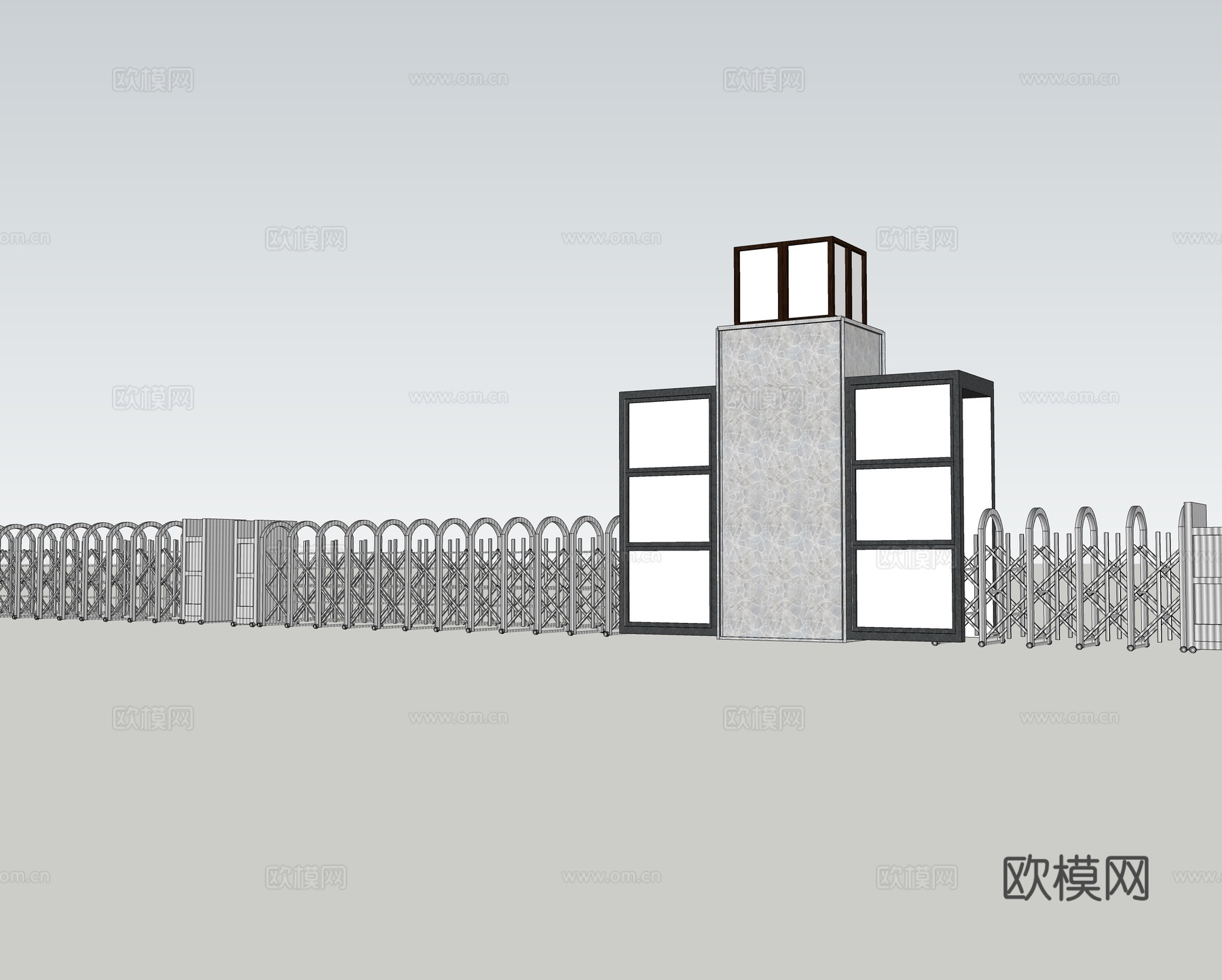 现代景区 住宅区 私人场所空间 道闸 移动伸缩门 物业们 出su模型