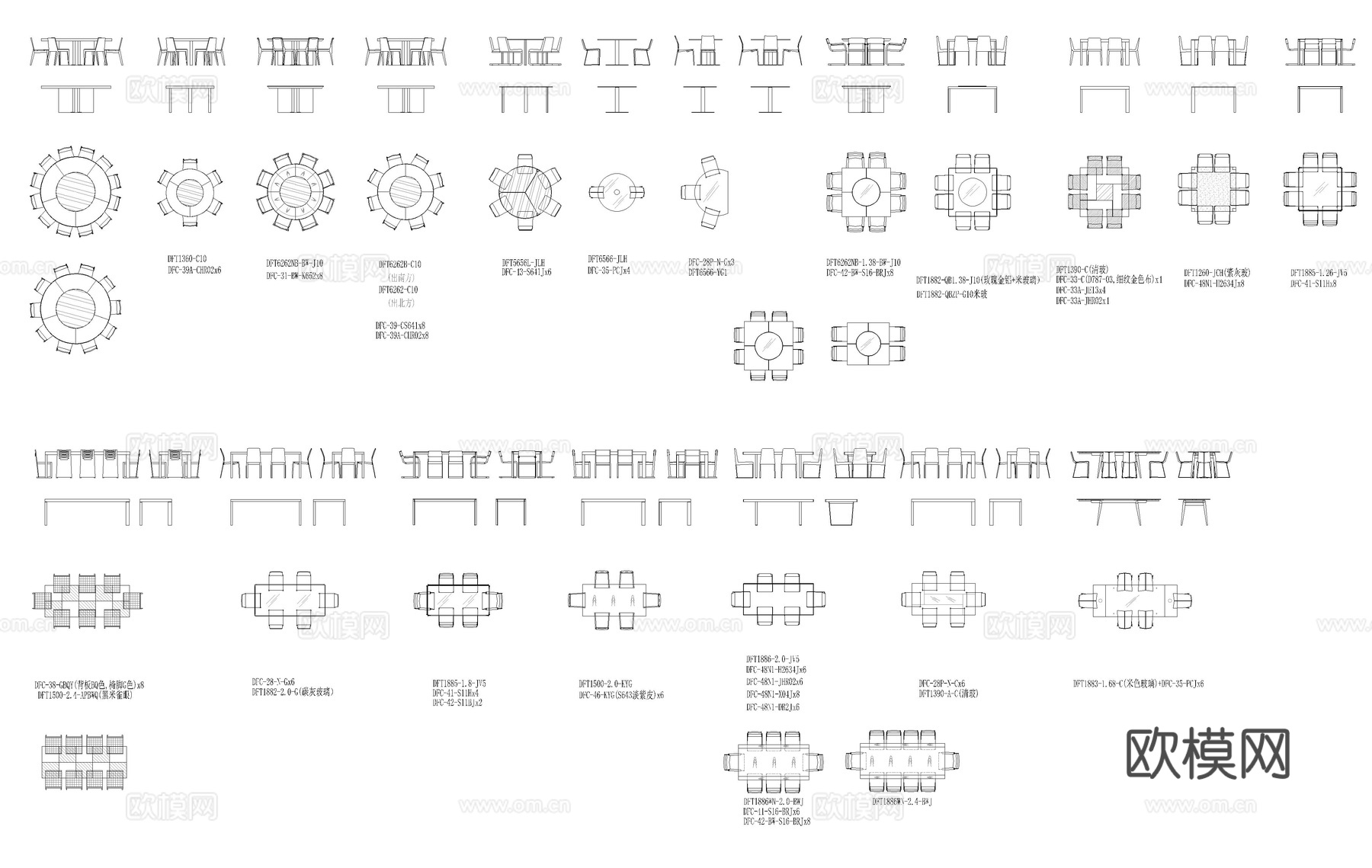 餐桌椅组合、餐边柜、餐台、餐椅等cad施工图