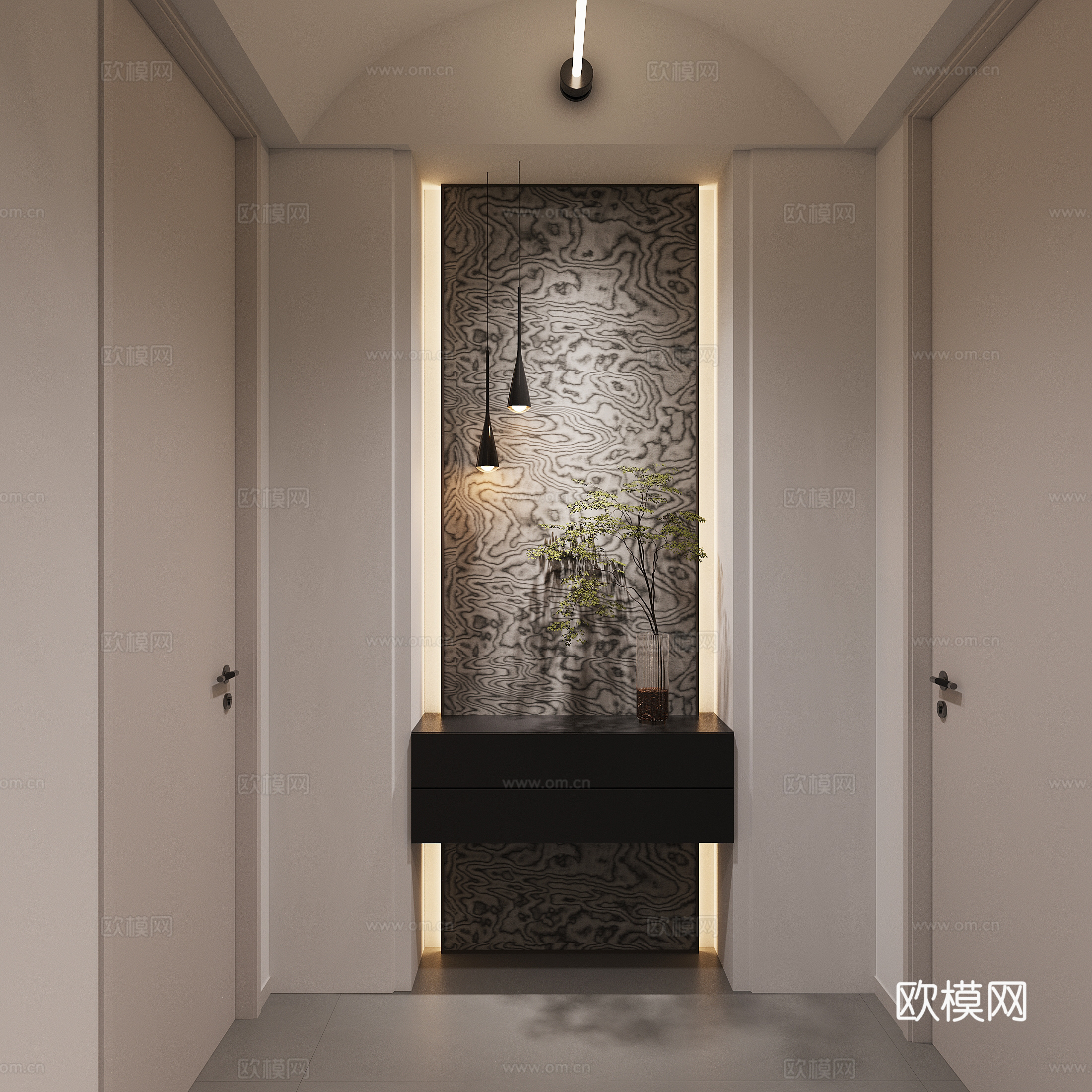 现代黑白灰玄关过道背景墙su模型