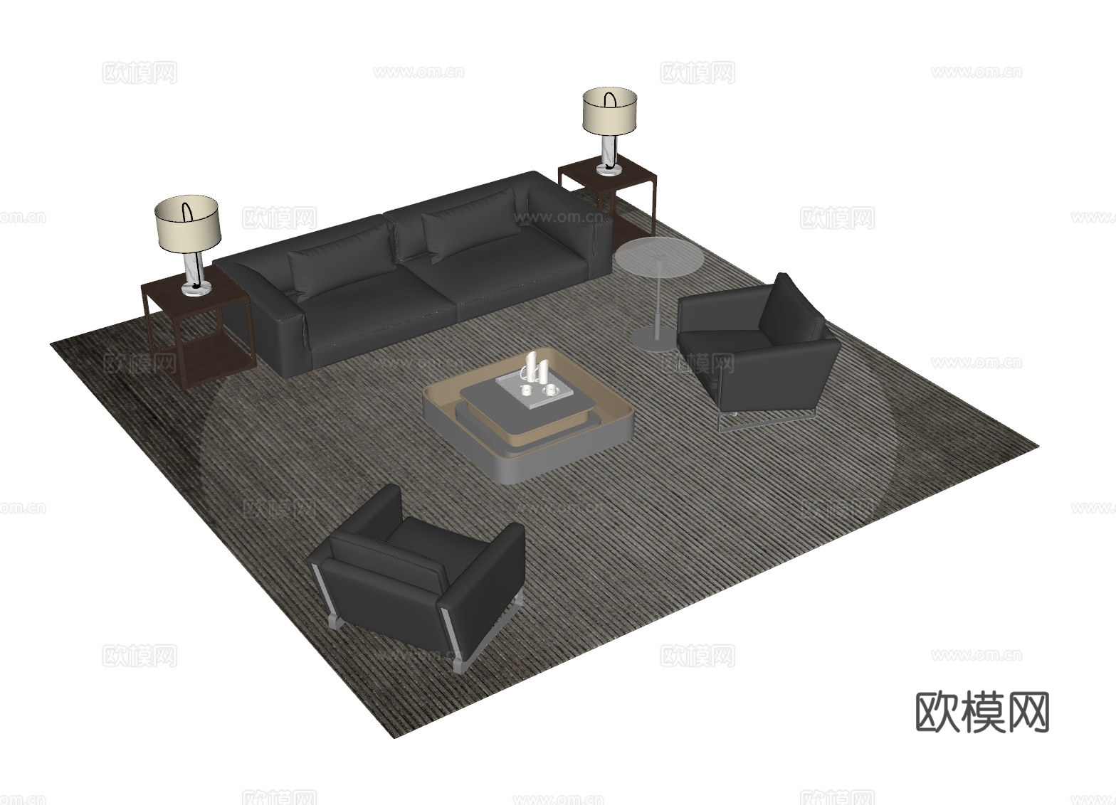 现代办公沙发茶几组合 商务沙发 事业单位沙发 双人沙发su模型
