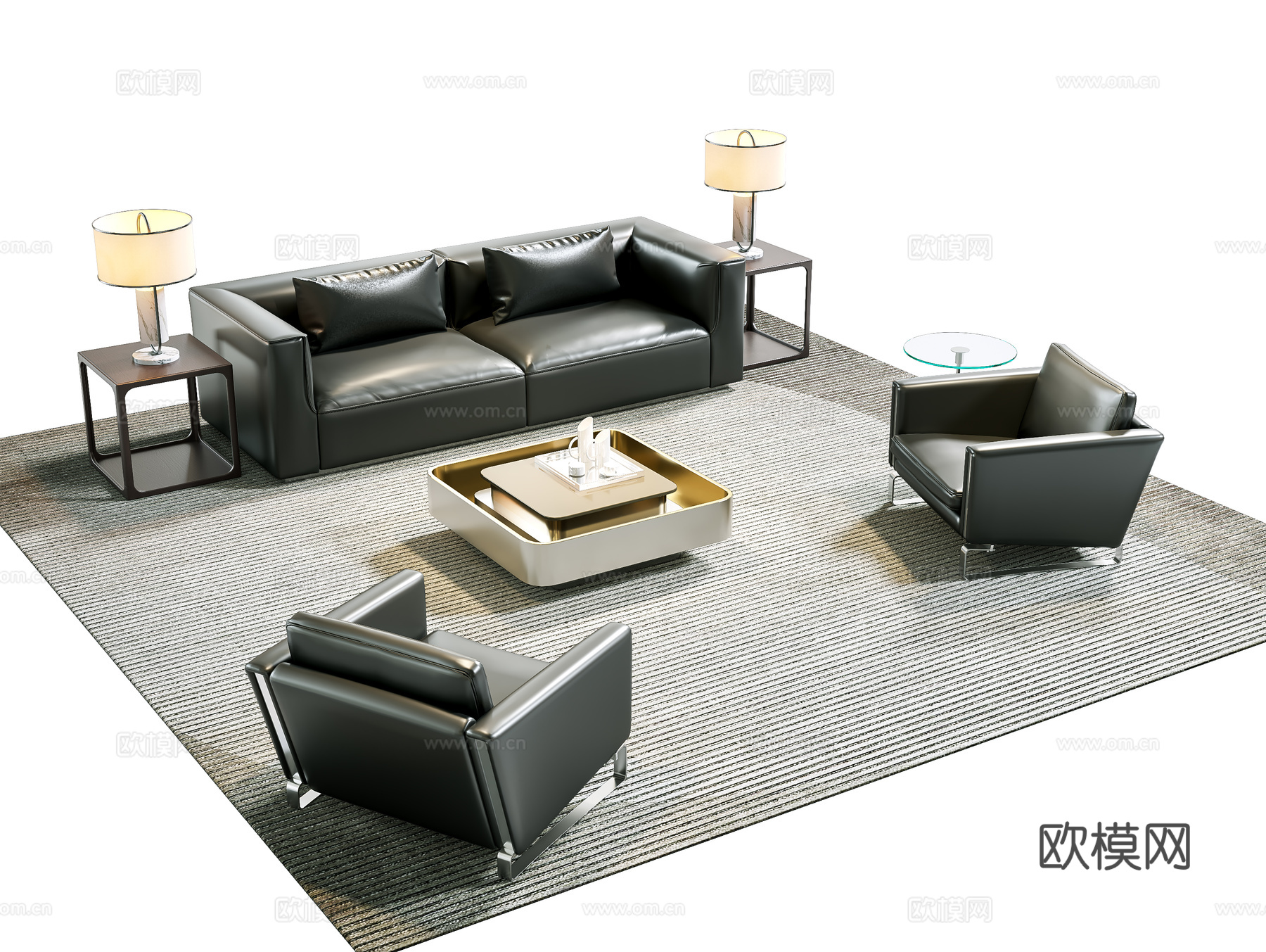 现代办公沙发茶几组合 商务沙发 事业单位沙发 双人沙发su模型