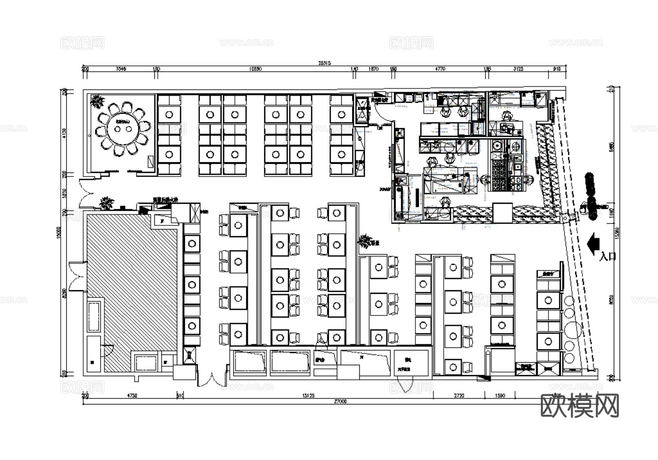 火锅店 铜火锅 自助火锅 清真火锅 餐饮空间cad施工图