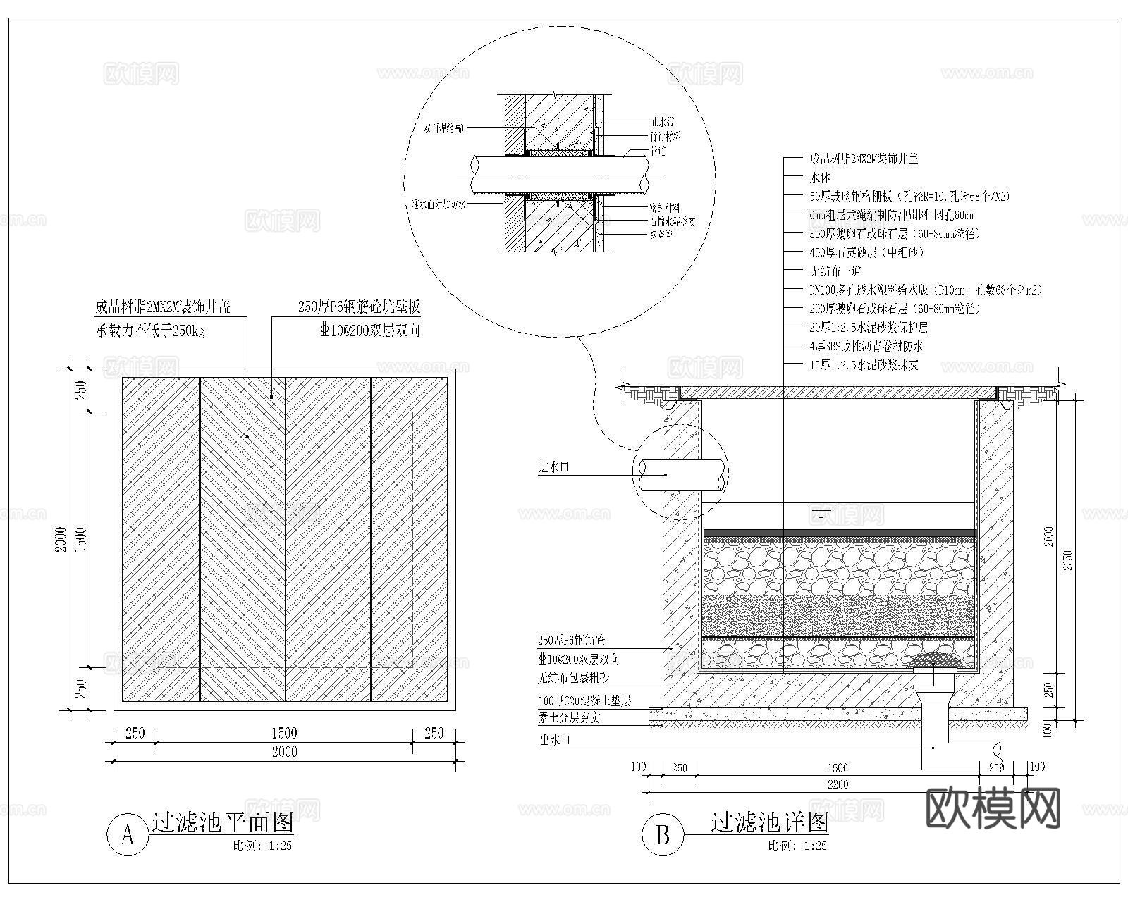 庭院户外鱼池景观水池锦鲤过滤cad施工图下载（渲染图5）