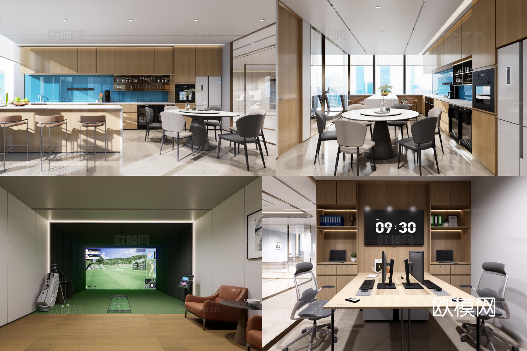 450m²办公室CAD施工图、机电图、效果图、物料册cad施工图下载（渲染图1）