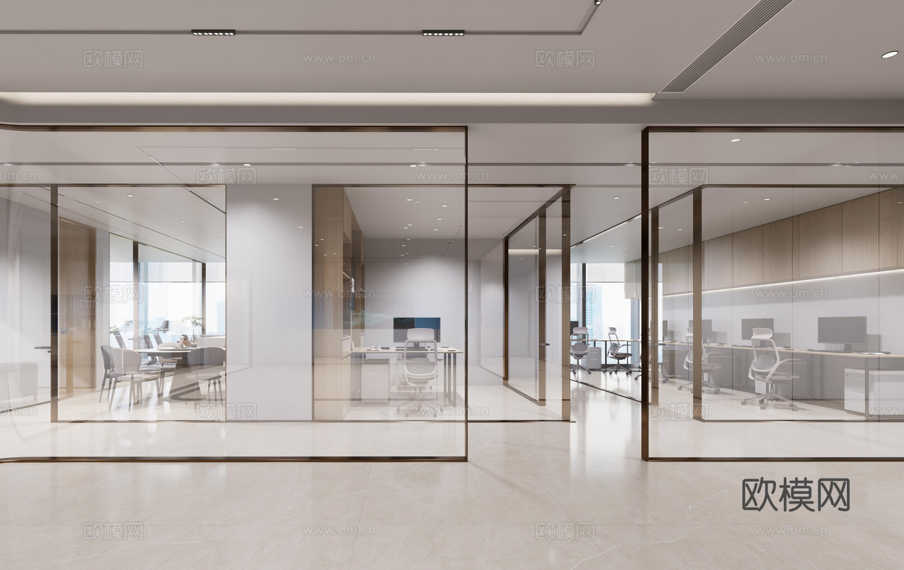 450m²办公室CAD施工图、机电图、效果图、物料册cad施工图下载（渲染图4）