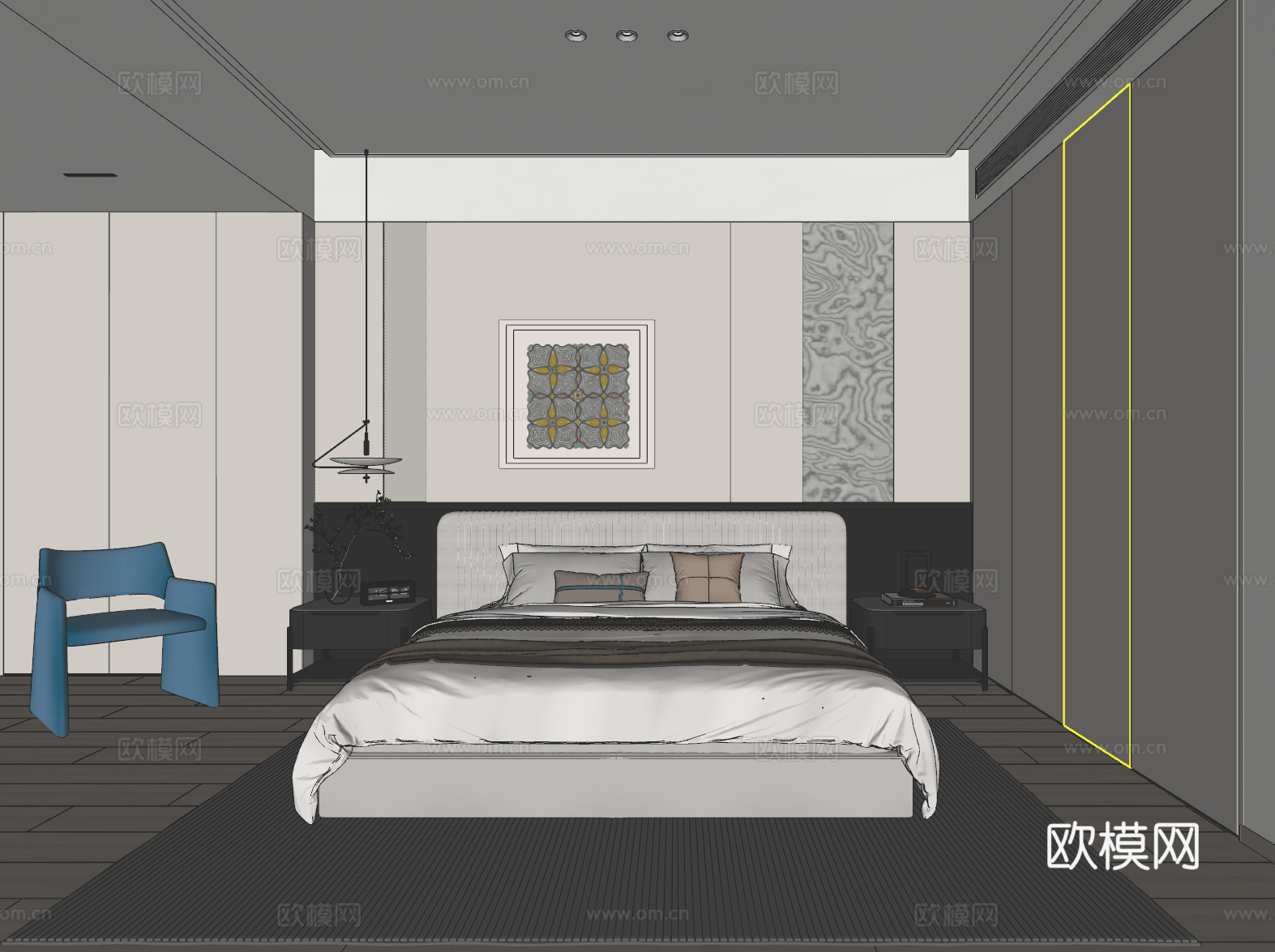 现代黑白灰卧室su模型