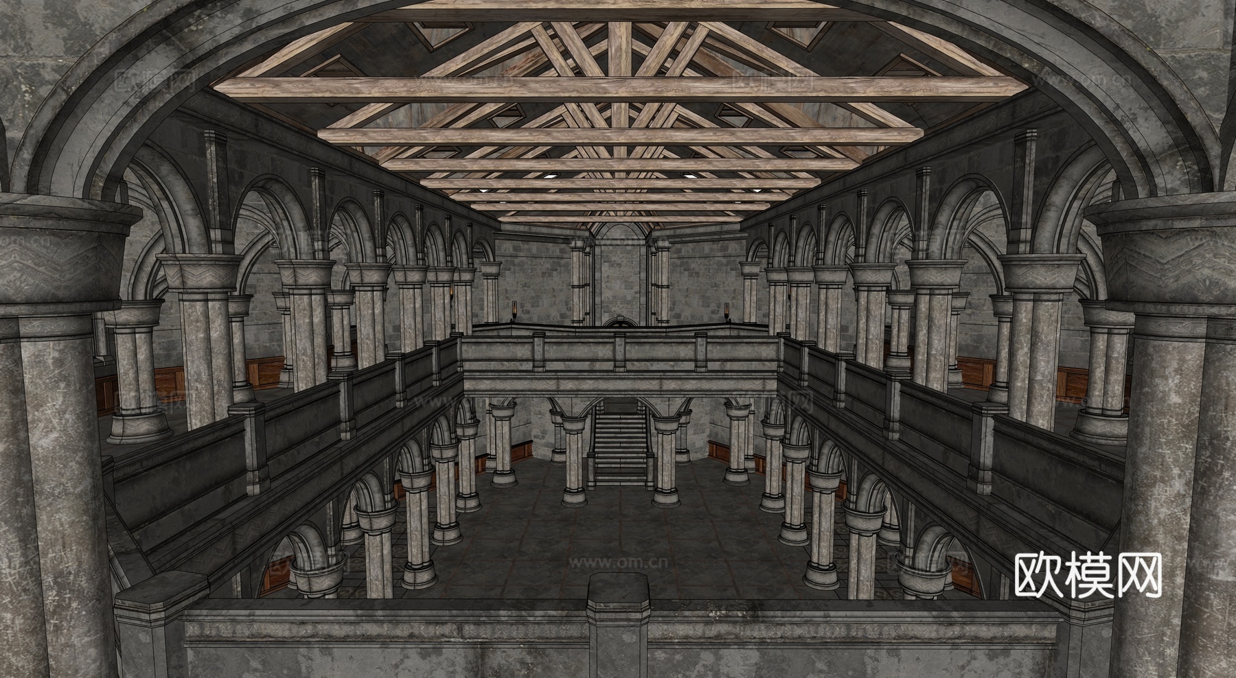 中世纪建筑 复古建筑 西方建筑 中世纪房屋大厅su模型