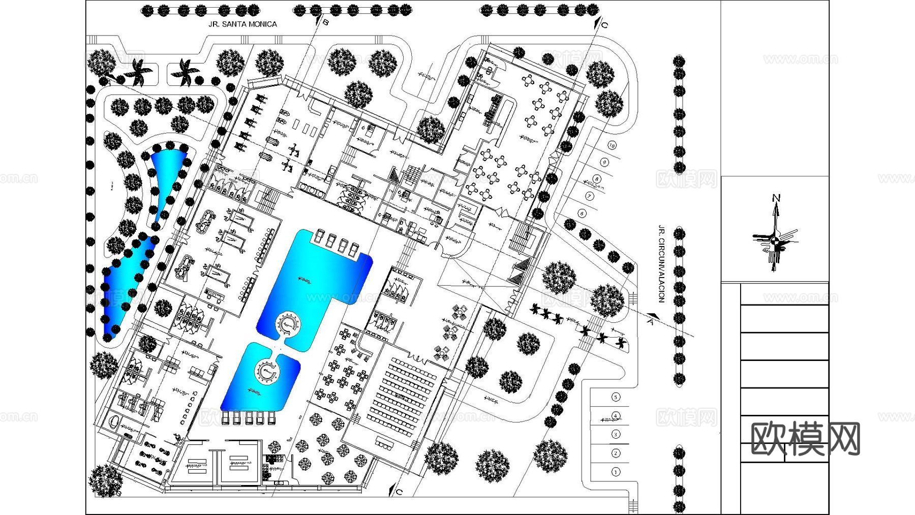 星级酒店平面方案 客房 娱乐区cad施工图下载（渲染图1）