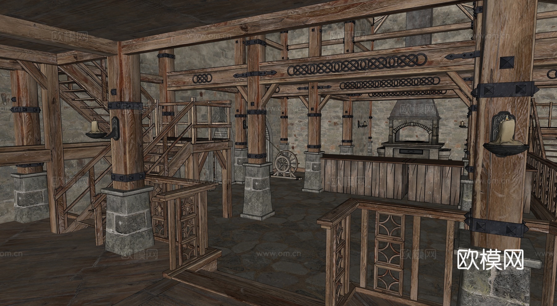 中世纪酒馆 复古建筑 木结构房屋 西方建筑 木屋su模型