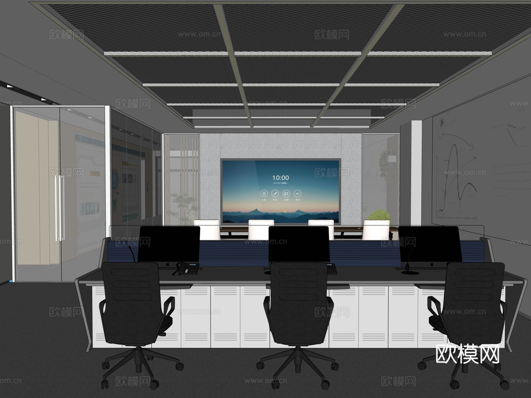 现代监控室su模型