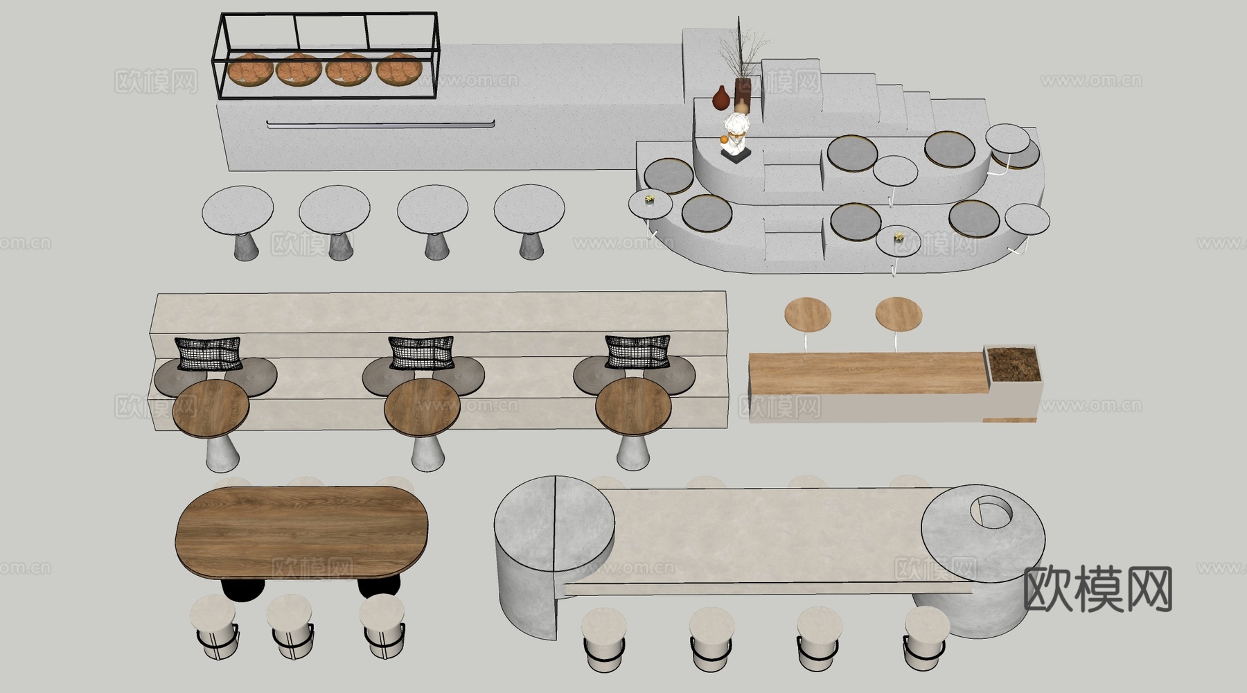 现代咖啡厅桌椅 餐饮桌椅 休闲桌椅 奶茶店桌椅su模型