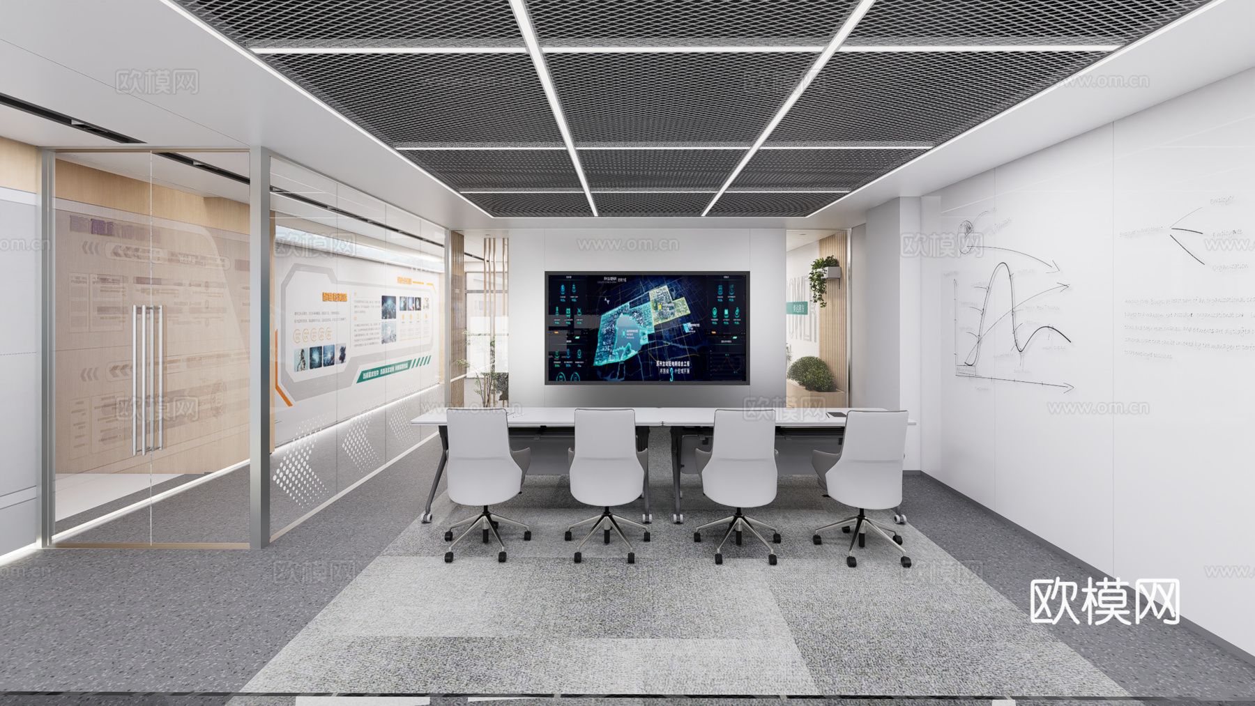 现代监控室su模型