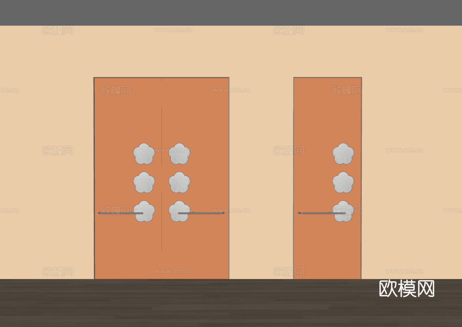 现代双开门 单开门 平板门su模型
