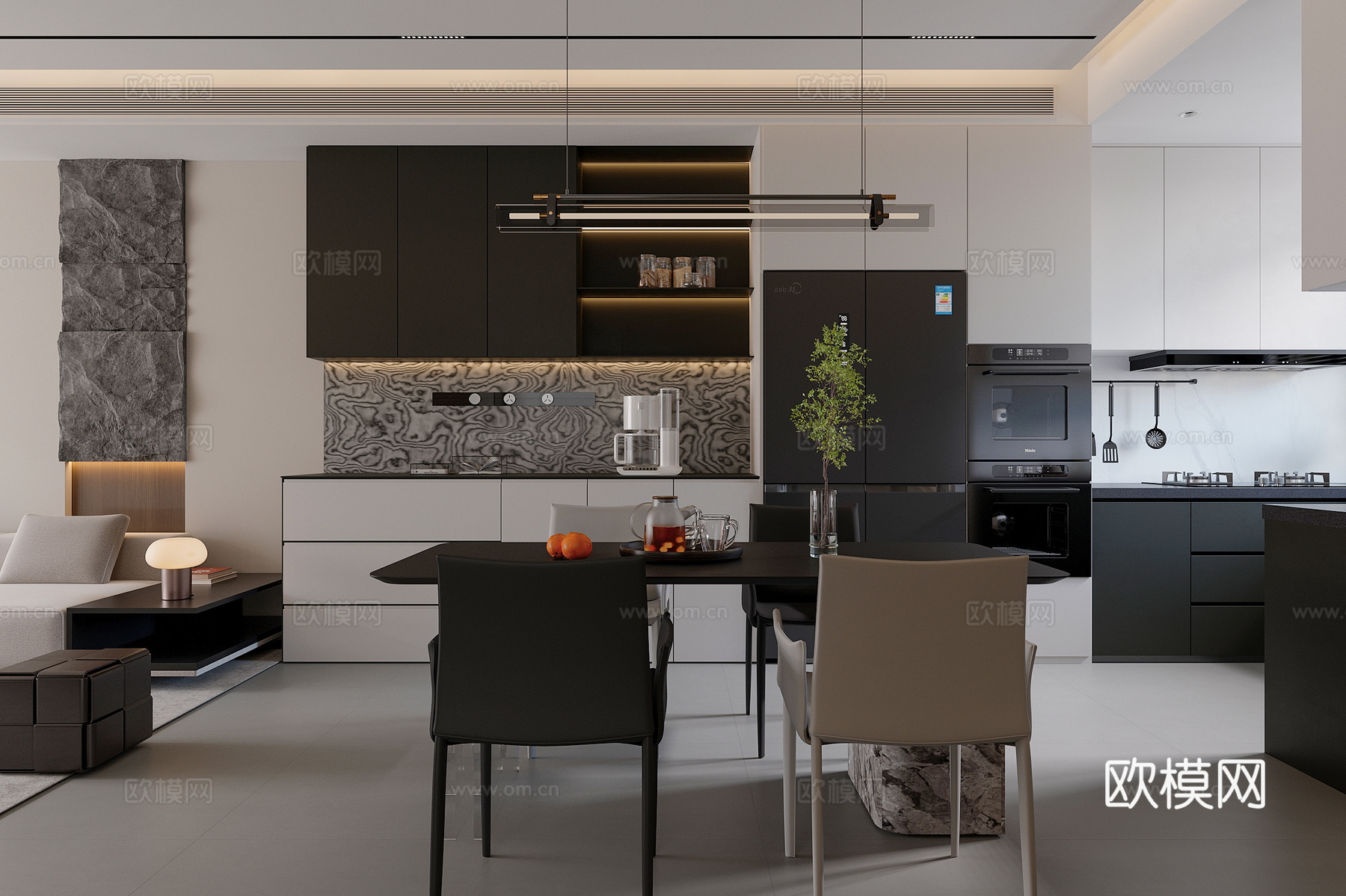 意式无主灯餐厅厨房su模型