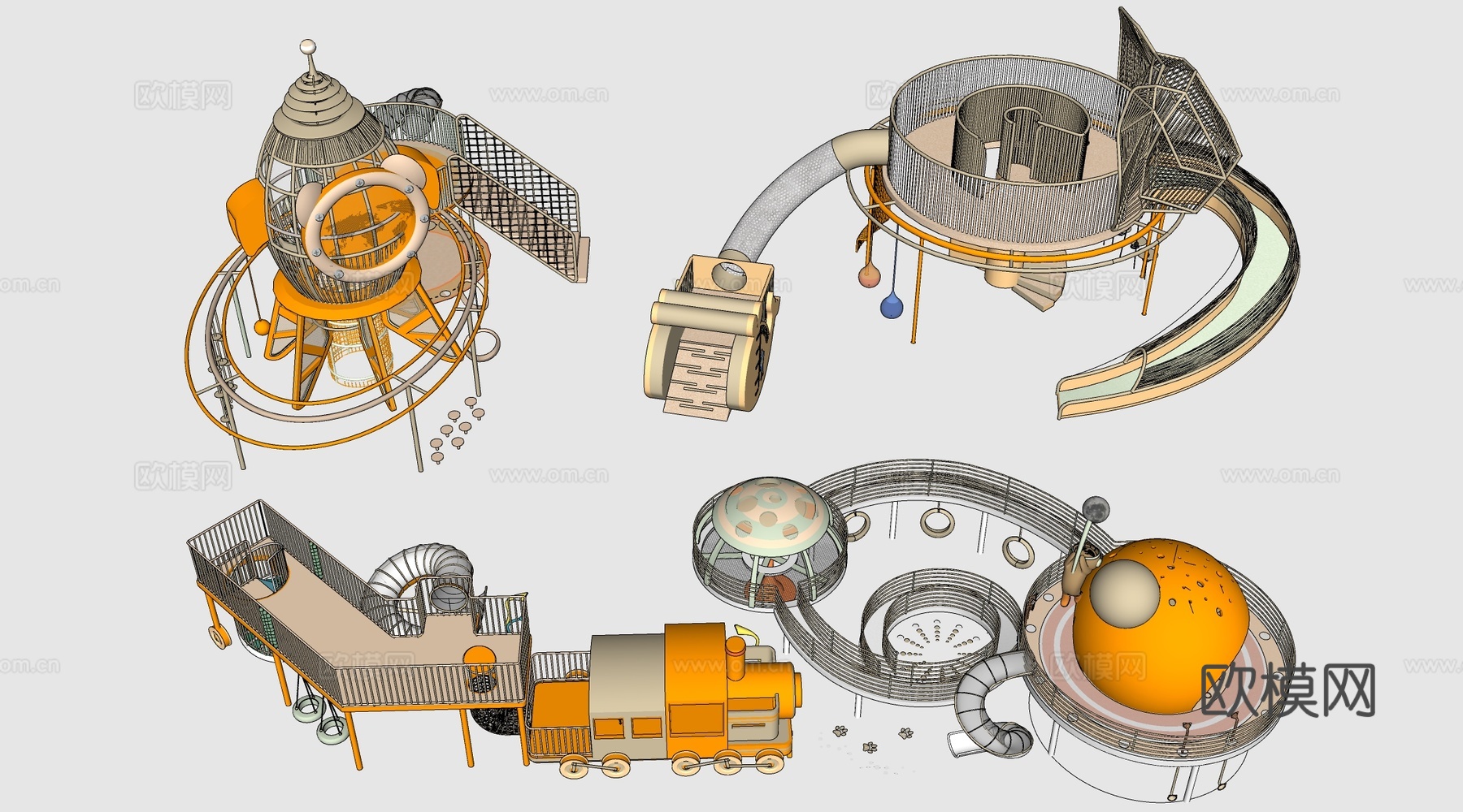 现代儿童游乐设施 儿童游乐器材 儿童滑梯su模型