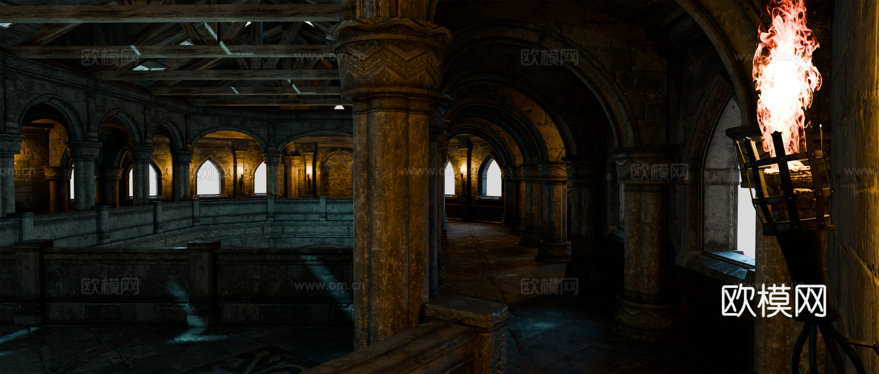 中世纪建筑 复古建筑 西方建筑 中世纪房屋大厅su模型