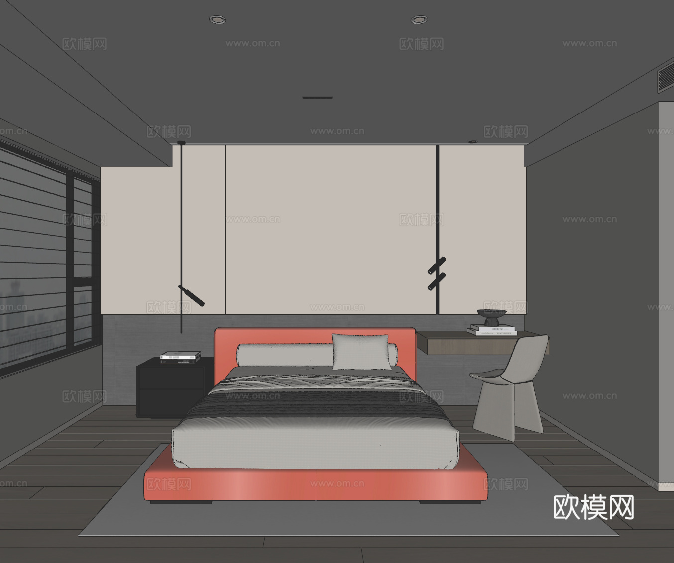 现代极简黑白灰卧室su模型