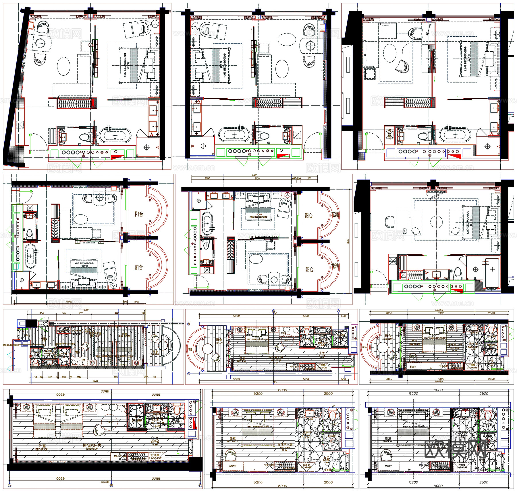 公寓套房平面图户型优化平面布置家具布局图方案CAD素材图库cad施工图