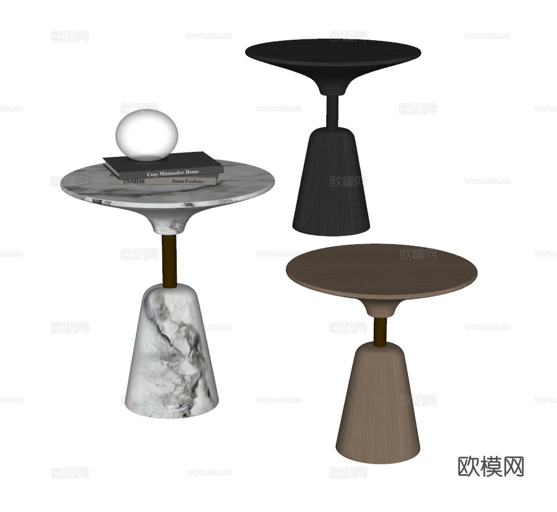 现代轻奢边几 大理石边几 圆几 角几 木纹边几su模型