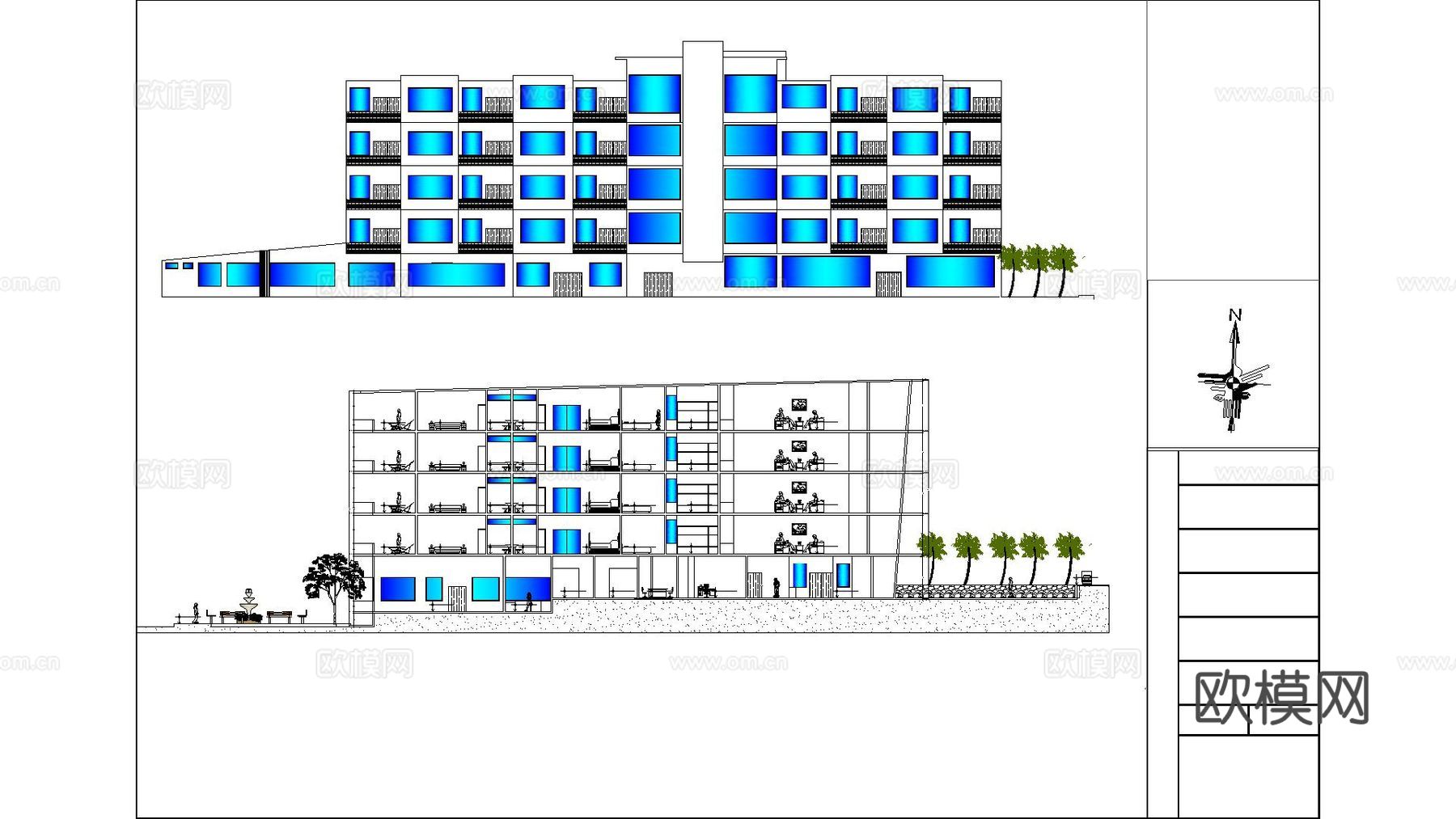星级酒店平面方案 客房 娱乐区cad施工图下载（渲染图3）