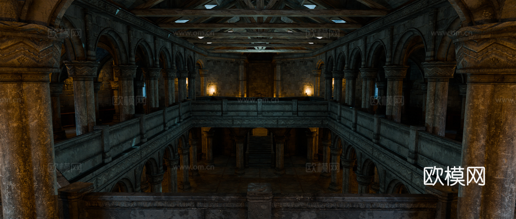 中世纪建筑 复古建筑 西方建筑 中世纪房屋大厅su模型