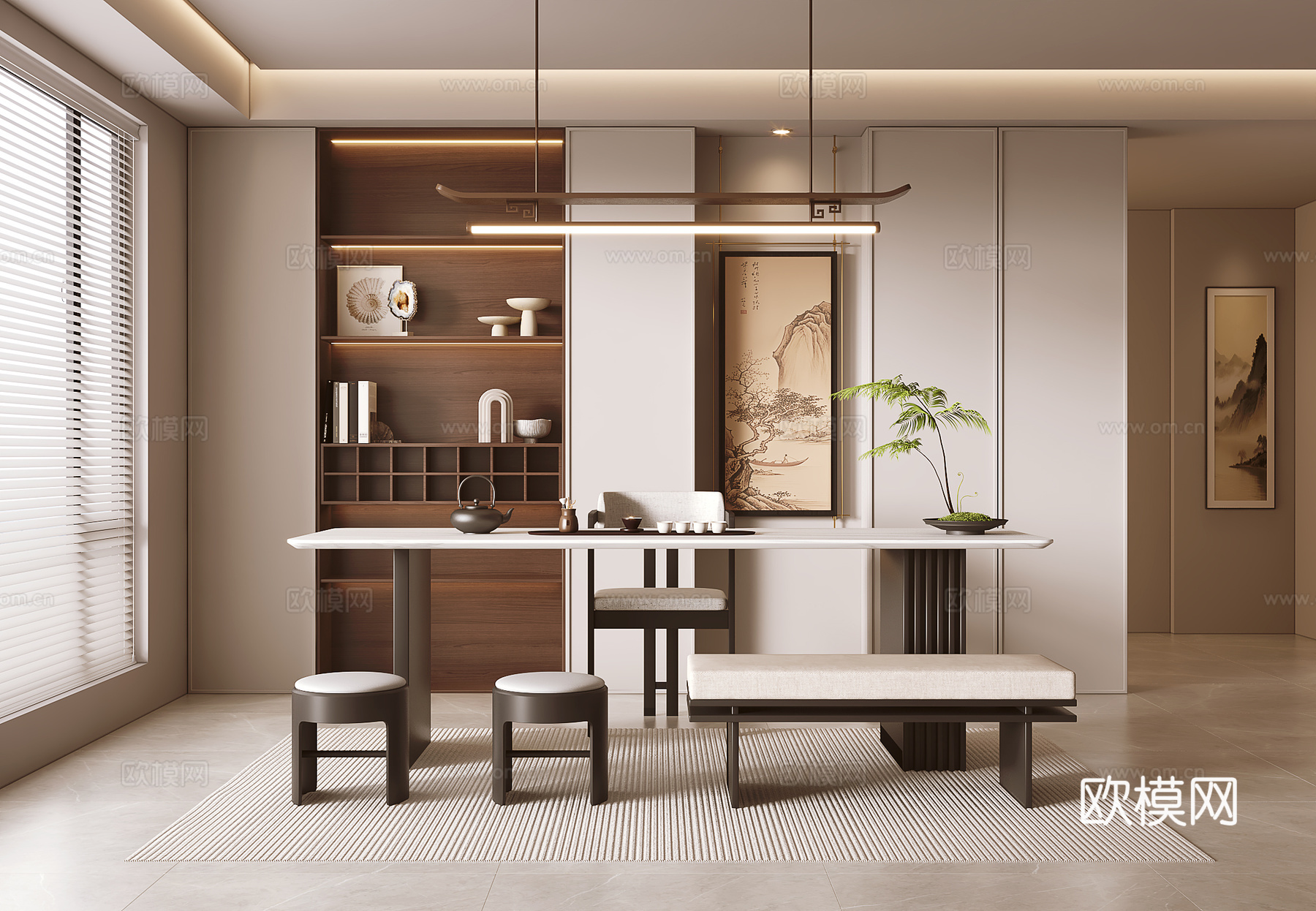 现代茶室 茶桌椅su模型