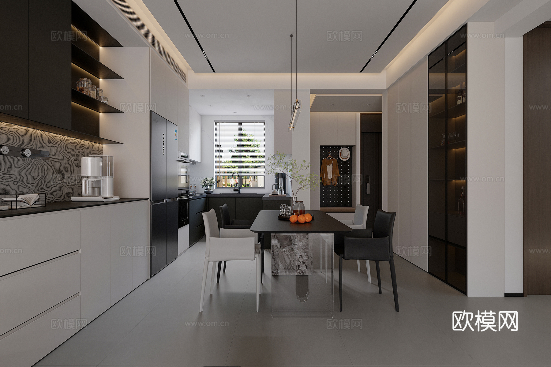 意式无主灯餐厅厨房su模型
